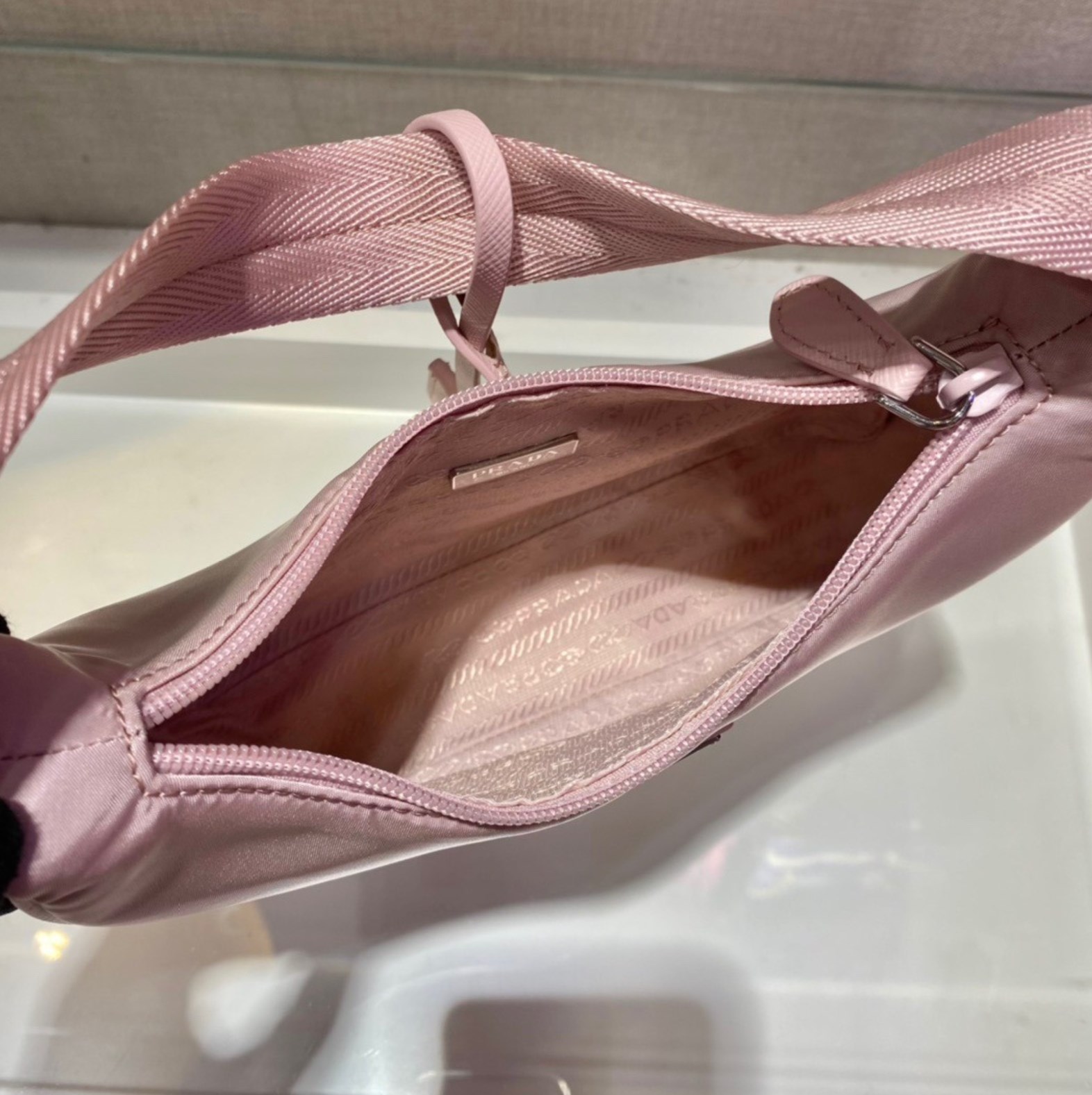 Replica canvas pink prada hobo bag