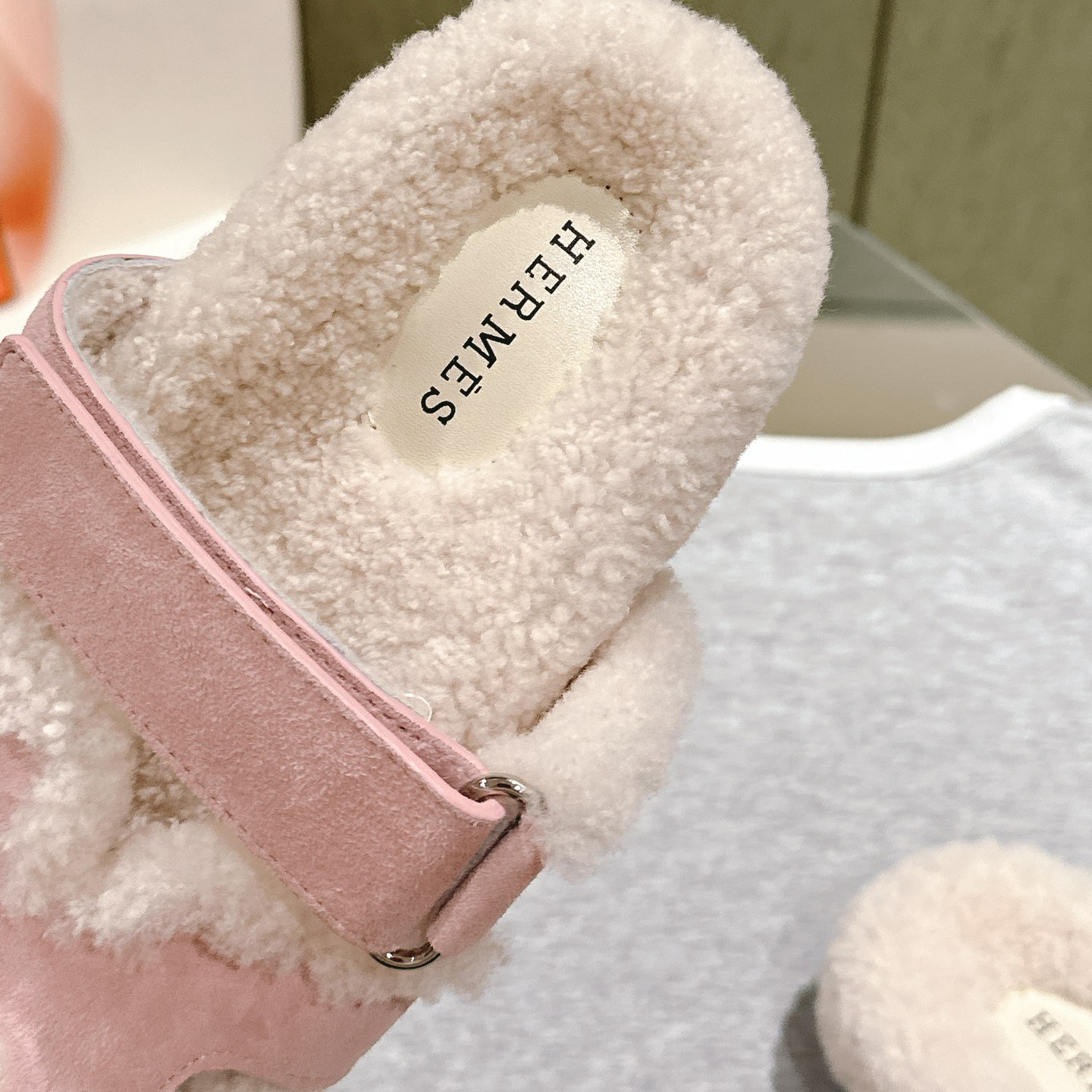 Hermes oran Lamb wool flat bottomed slippers