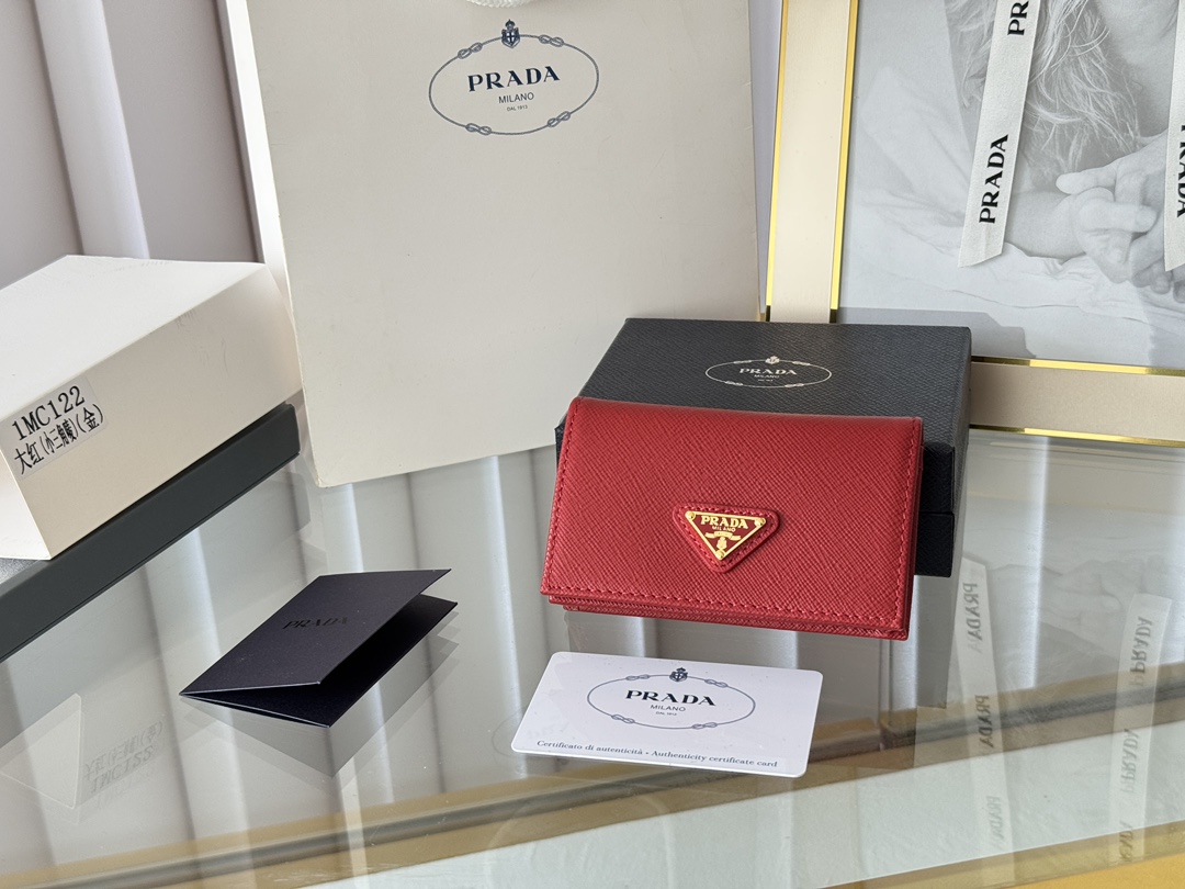 Prada Wallet Card Holder Purse 100% Genuine In Black Saffiano Leather