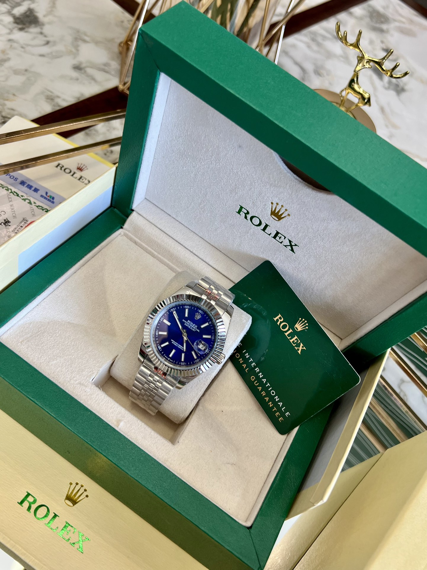 Replica Rolex Datejust Blue Dial Jubilee 18K White Gold Bezel Watch