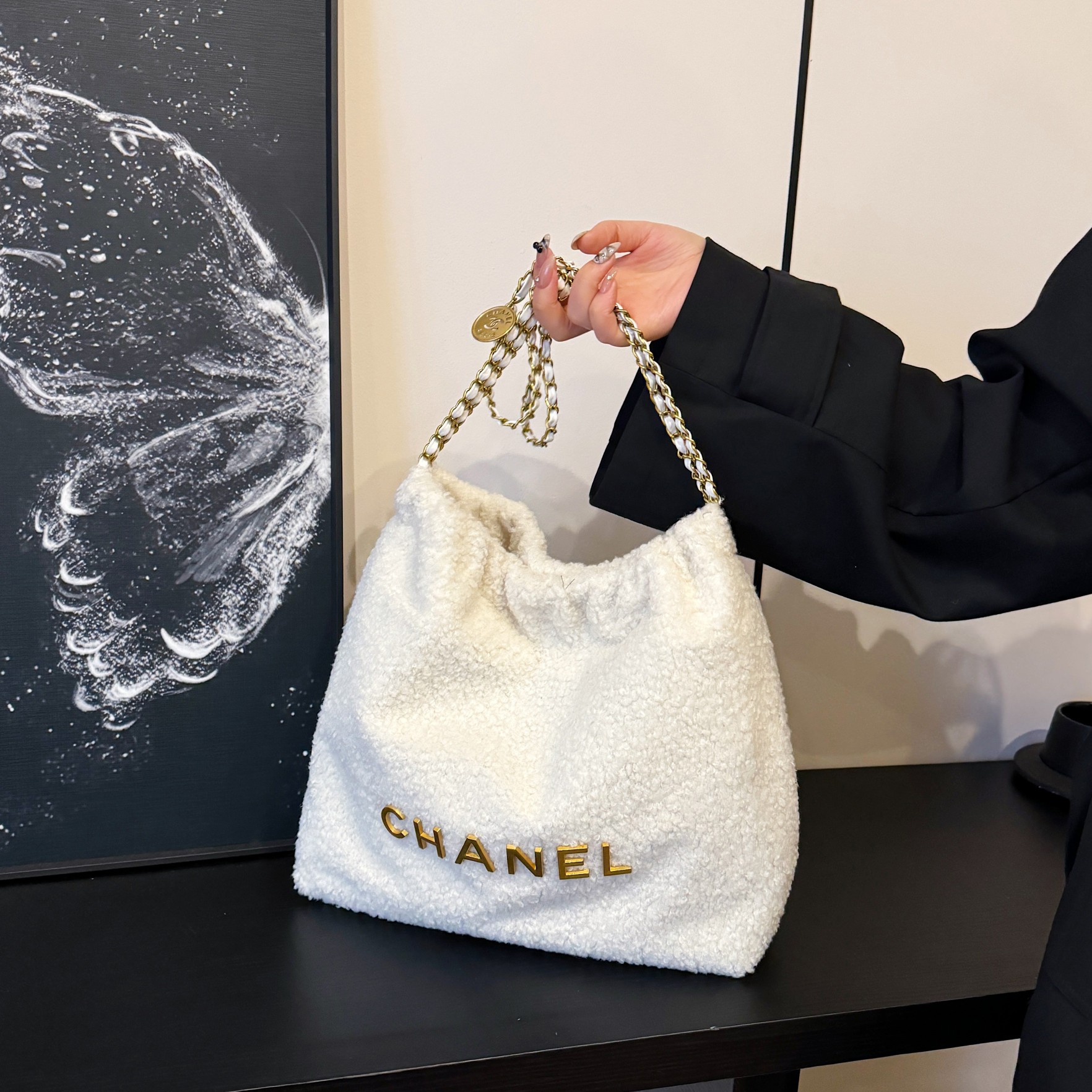 Chanel lamb wool chain bag