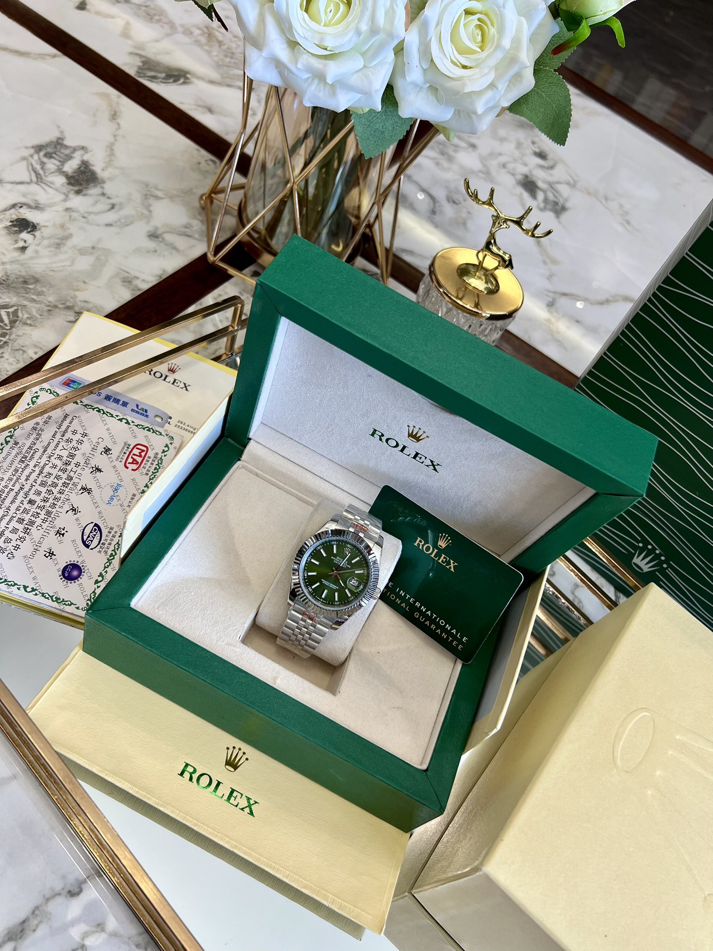 Replica Rolex Datejust Blue Dial Jubilee 18K White Gold Bezel Watch