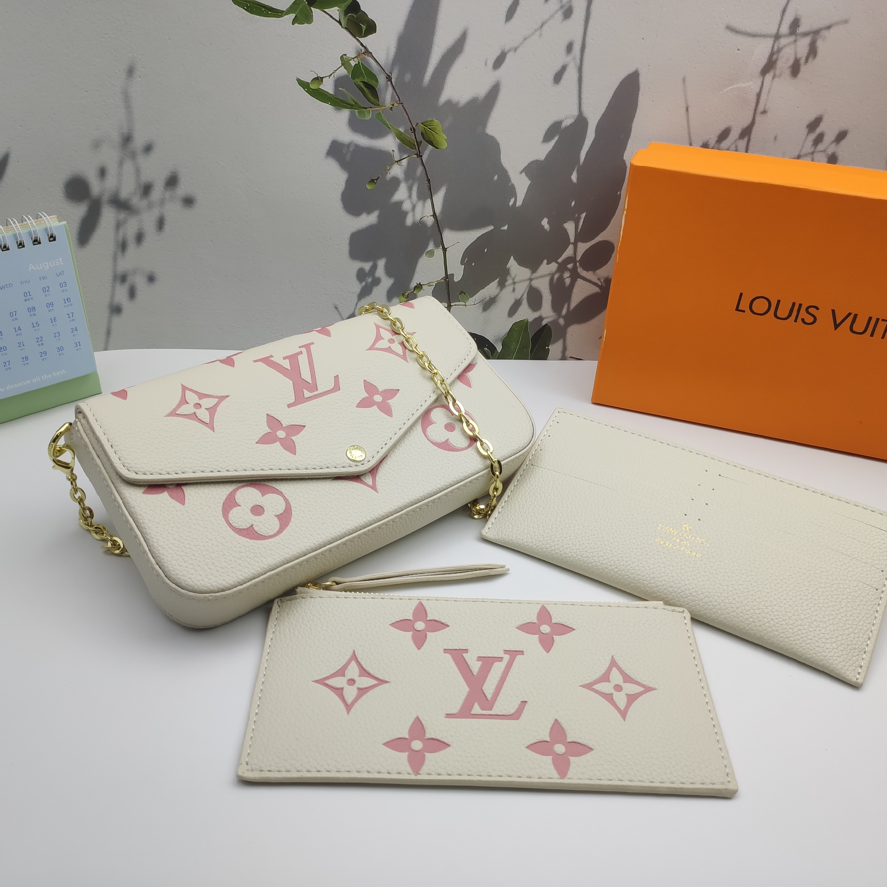 LV Louis Vuitton Félicie Pochette Monogram Canvas Fuchsia Crossbody Bag