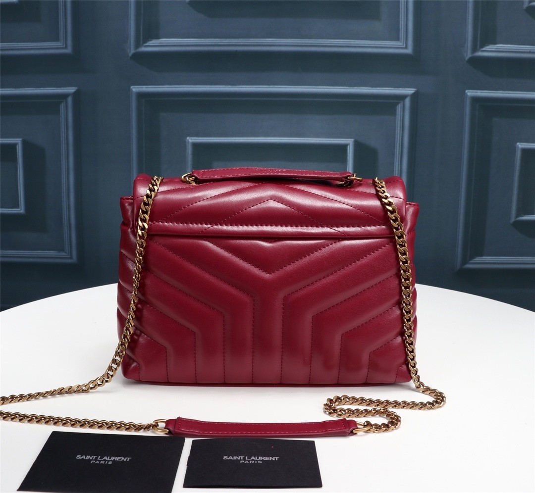 Top Quality YSL Saint Laurent  Calfskin Y Quilted Monogram Small Loulou Chain Satchel Red