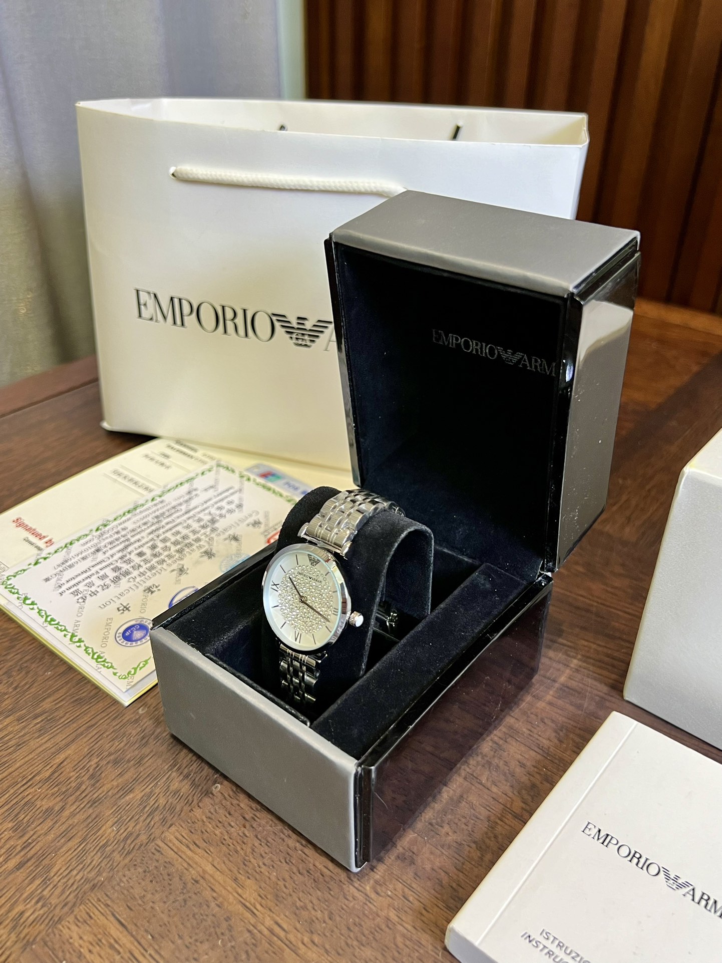Replica Emporio Armani AR1925 Crystal Pave White Dial Stainless Steel Ladies Watch