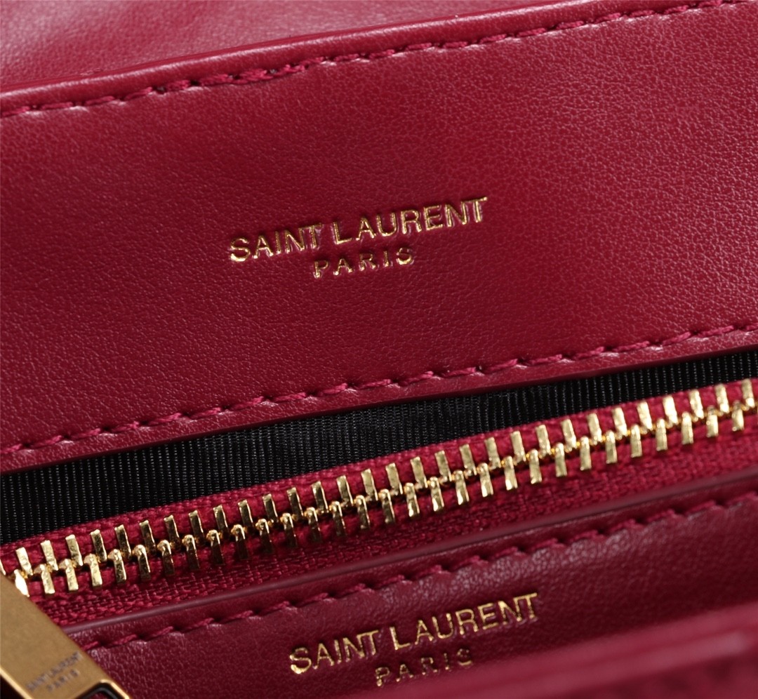 Top Quality YSL Saint Laurent  Calfskin Y Quilted Monogram Small Loulou Chain Satchel Red