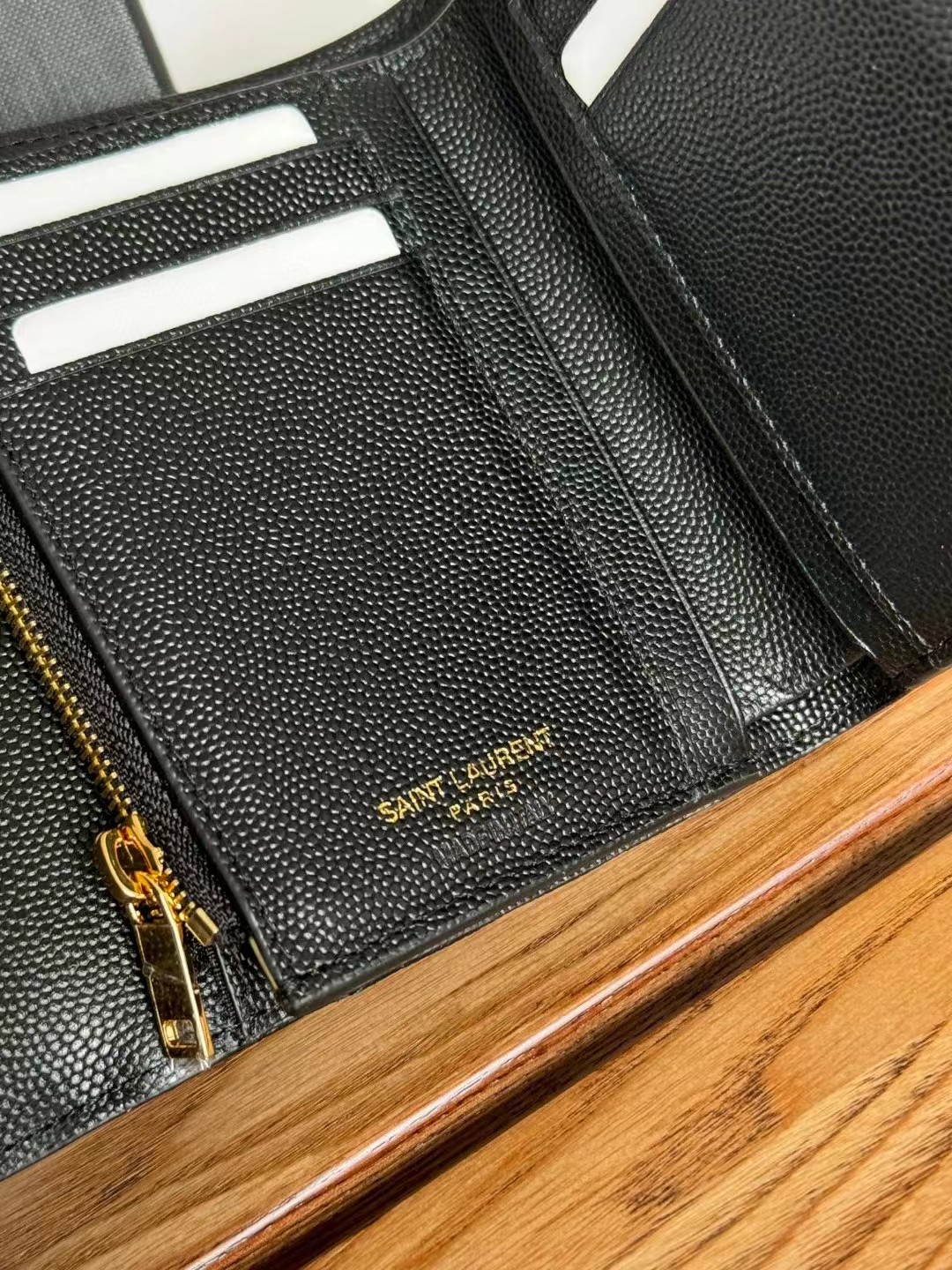 YSL Monogram Trifold Wallet in Grained Leather