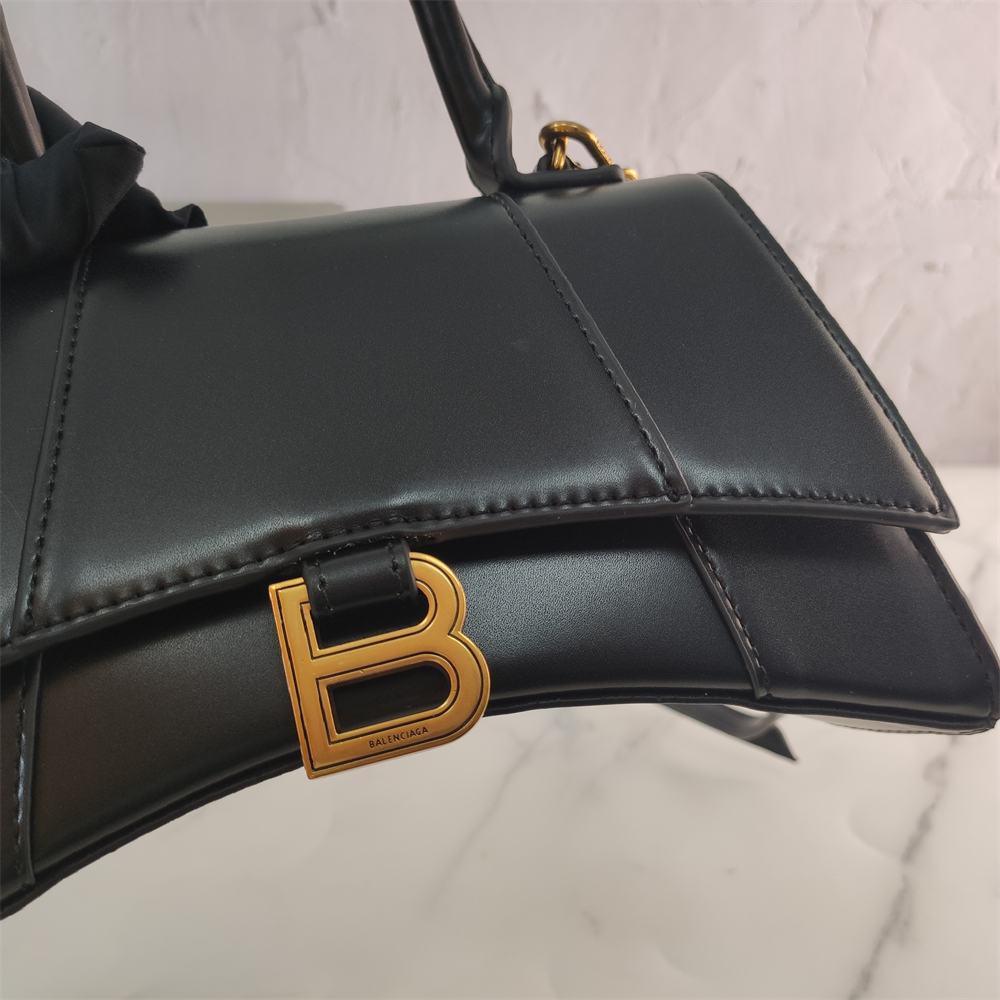 Balenciaga Black Croc Embossed Leather Hourglass Handle Bag