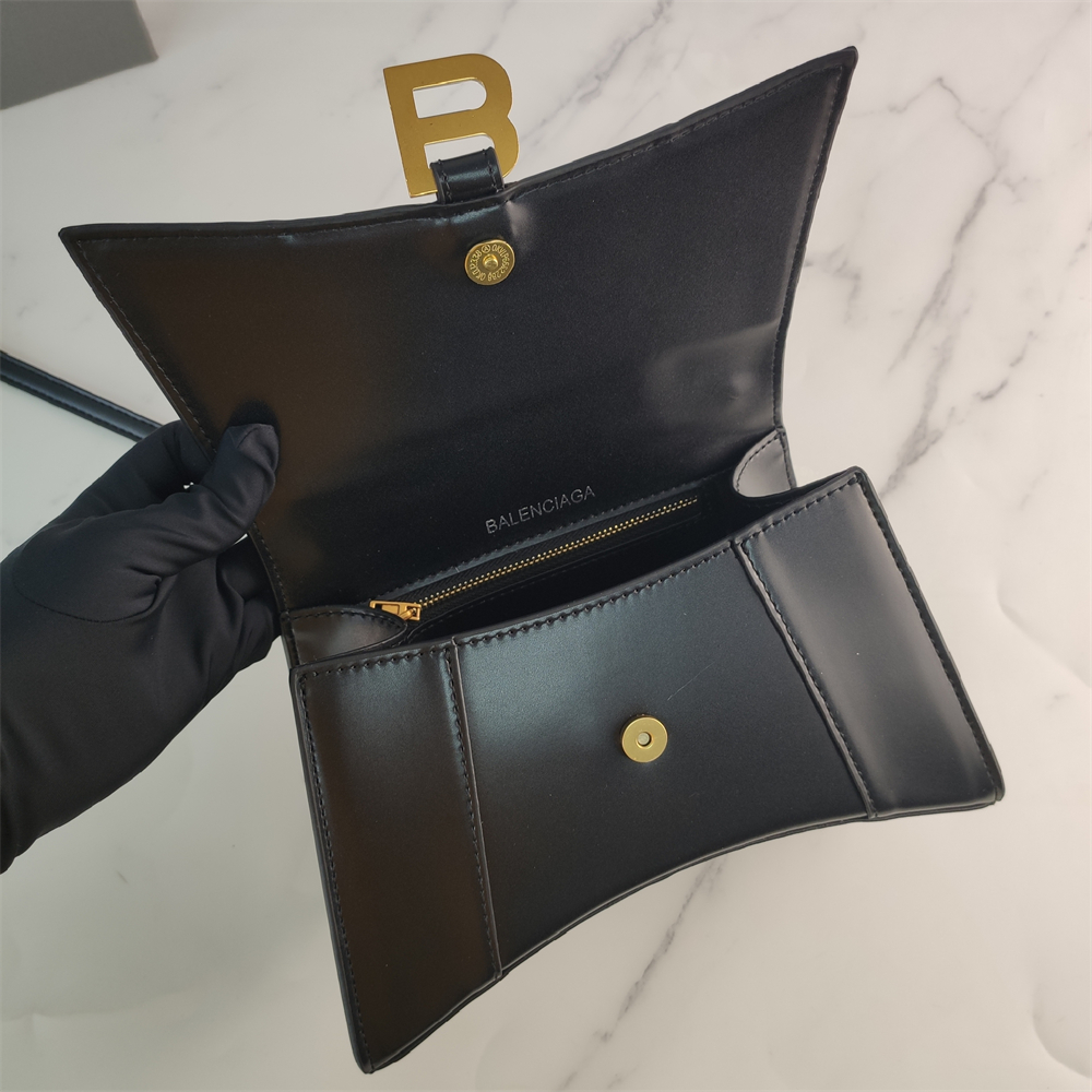 Balenciaga Black Croc Embossed Leather Hourglass Handle Bag