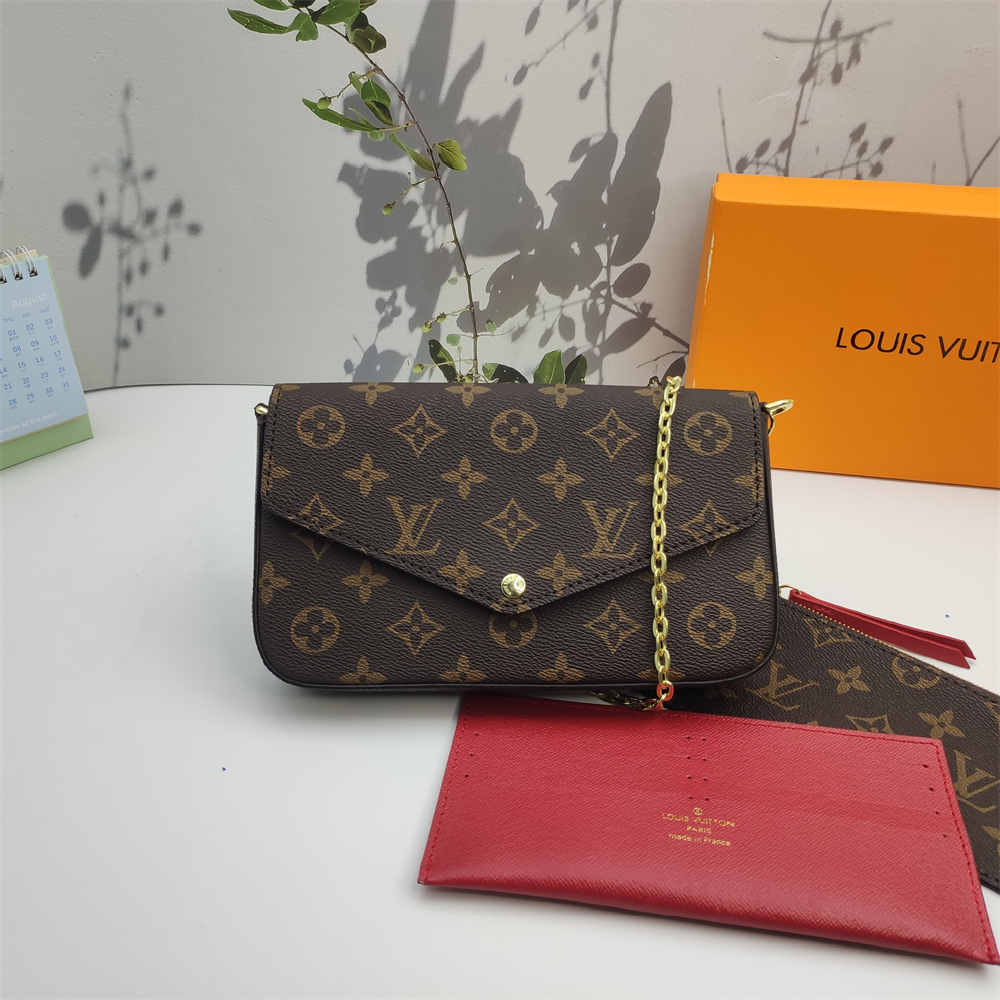 LV Louis Vuitton Félicie Pochette Monogram Canvas Fuchsia Crossbody Bag