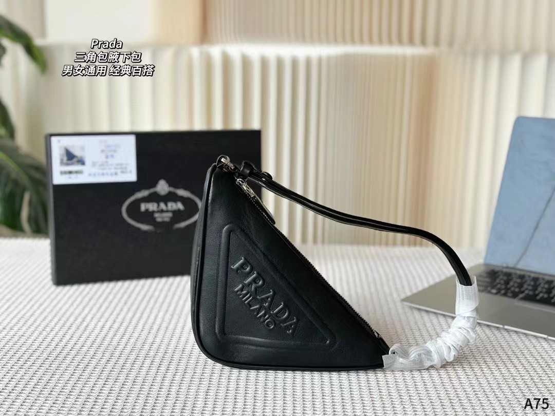 Prada Triangle Pouch / clutch in black saffiano leather