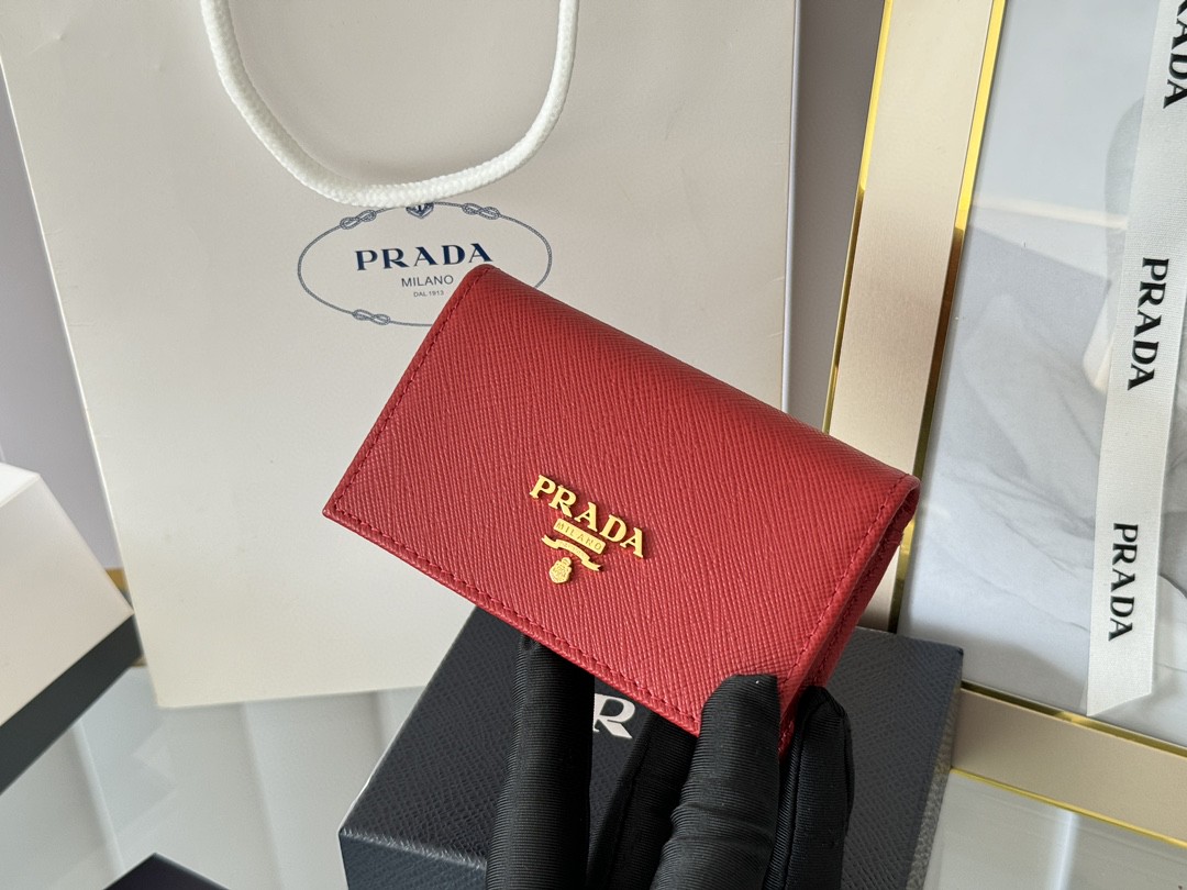 Prada Wallet Card Holder Purse 100% Genuine In Black Saffiano Leather