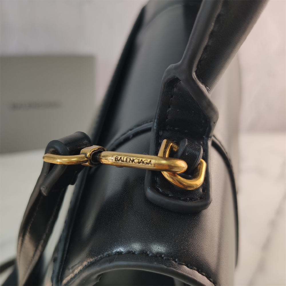 Balenciaga Black Croc Embossed Leather Hourglass Handle Bag