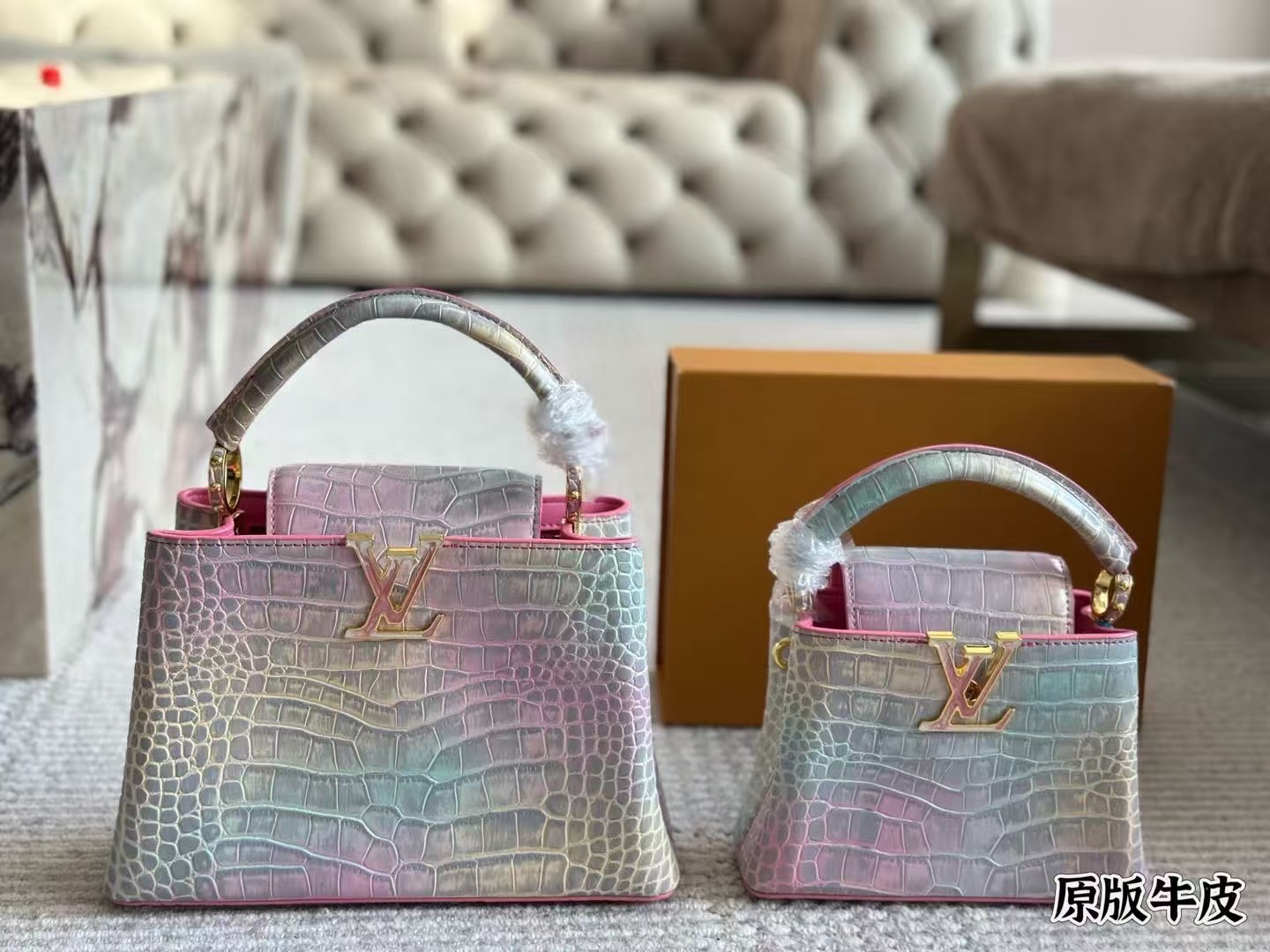 Top version LV original cowhide capucines handbag