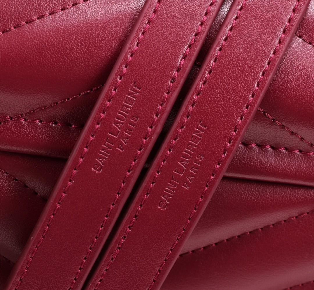 Top Quality YSL Saint Laurent  Calfskin Y Quilted Monogram Small Loulou Chain Satchel Red