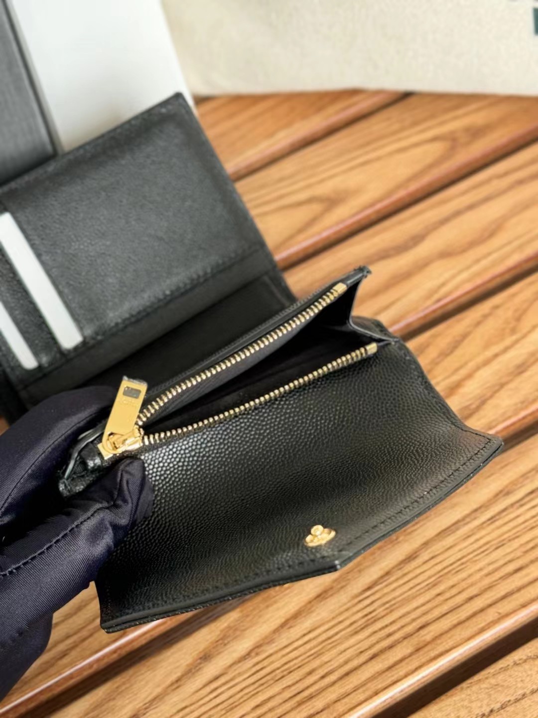 YSL Monogram Trifold Wallet in Grained Leather