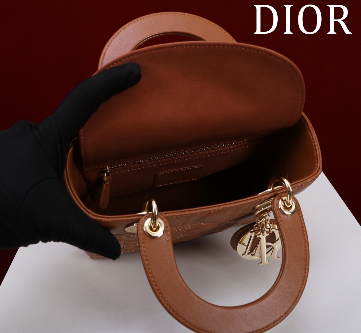 Top Quality Mini Lady Dior Bag Golden Saddle Cannage Lambskin