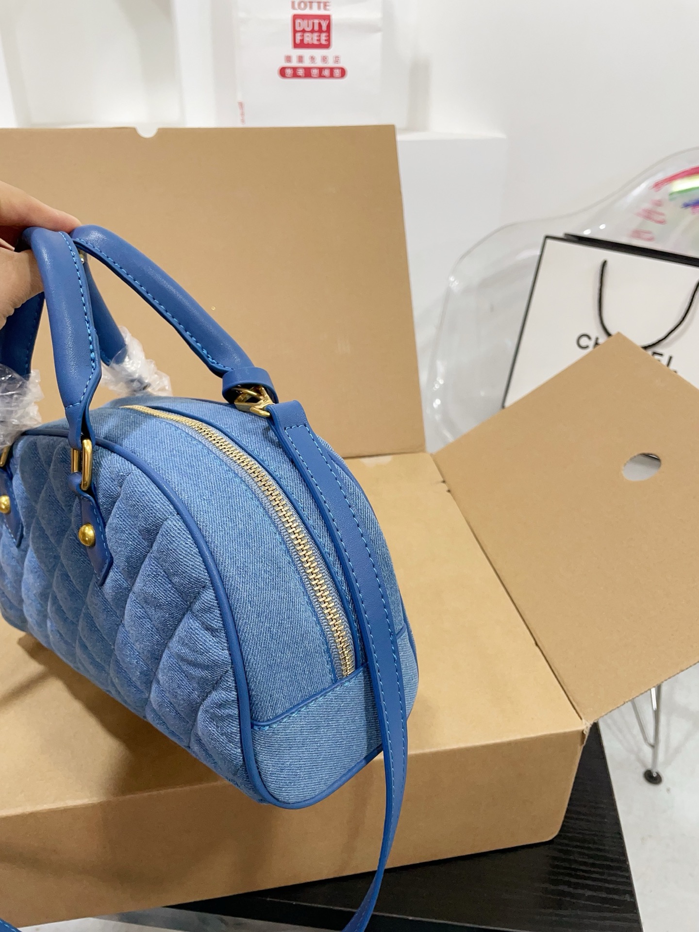 Chanel denim bowling handbag