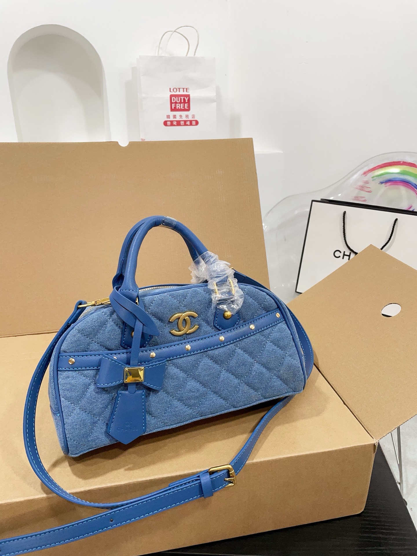 Chanel denim bowling handbag