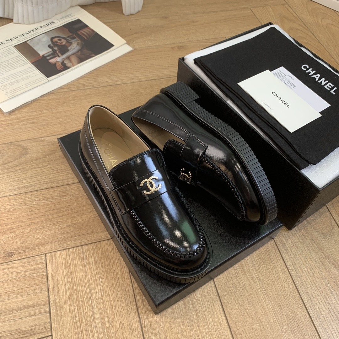 Chanel loafer shoes  cow leather sole