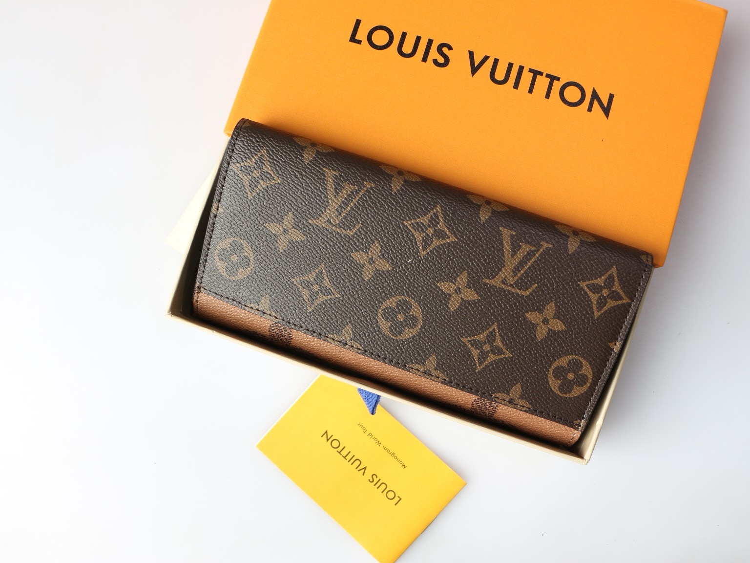 LV wallet square envelope style imprinted snap button