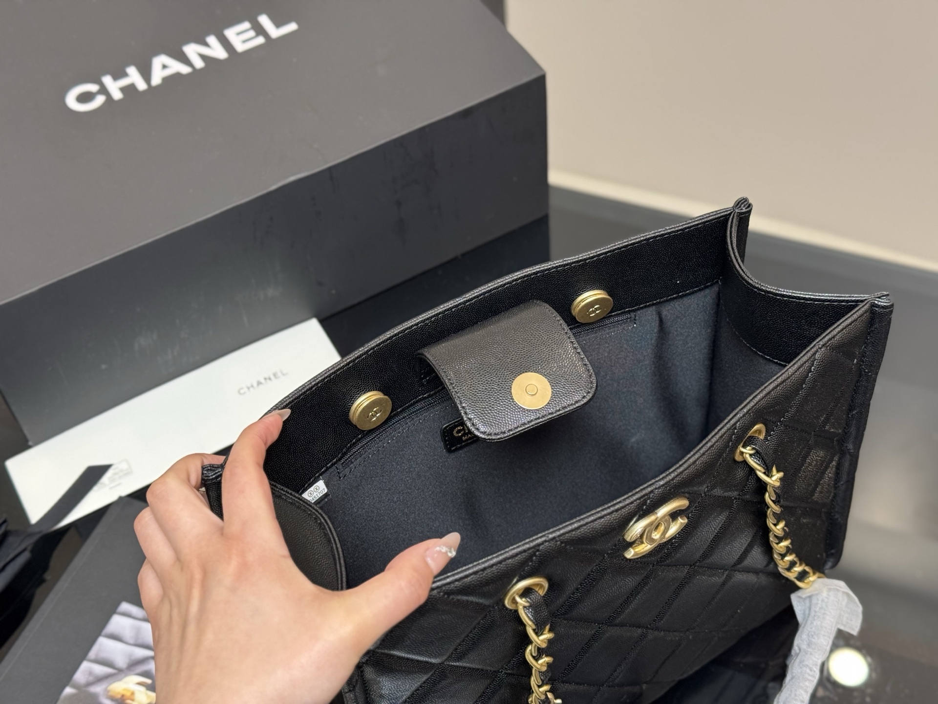 Chanel tote shopping bag and mini small bag set