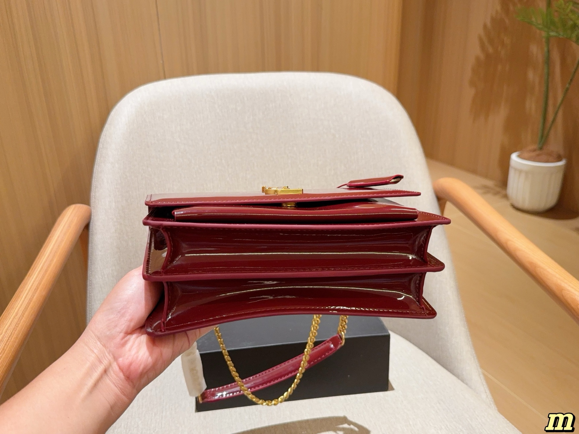 YSL patent leather flip-top chain organ bag