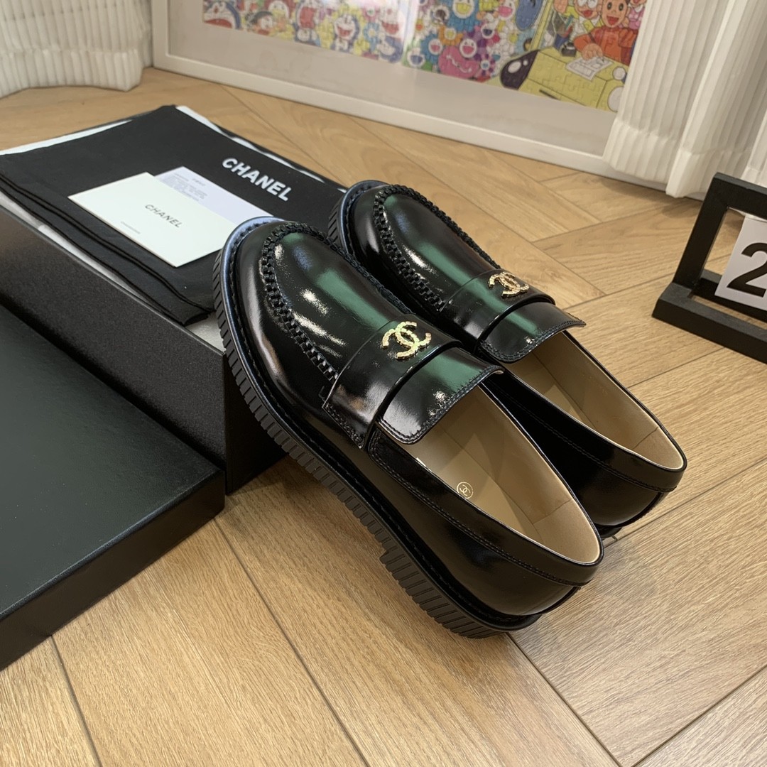 Chanel loafer shoes  cow leather sole