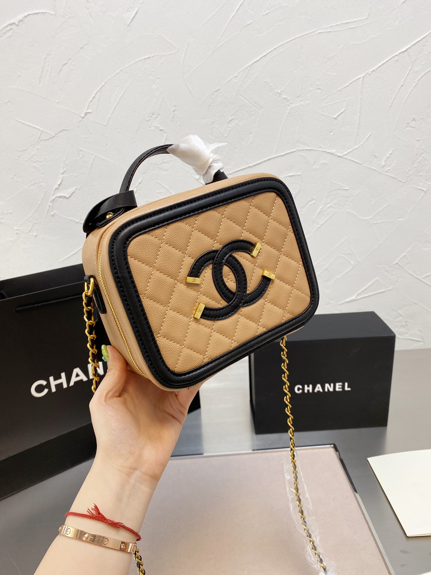 Chanel box cosmetic bag