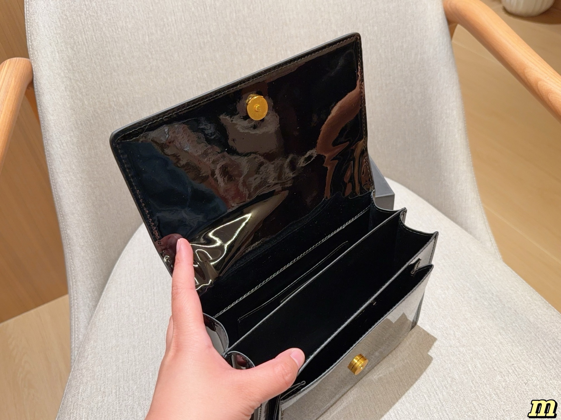 YSL patent leather flip-top chain organ bag