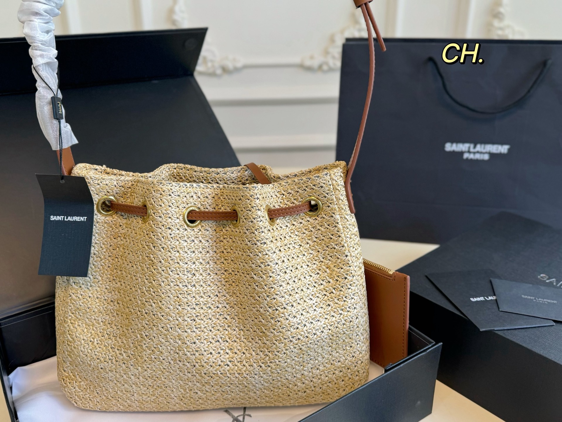 YSL straw woven summer mother's armpit bag