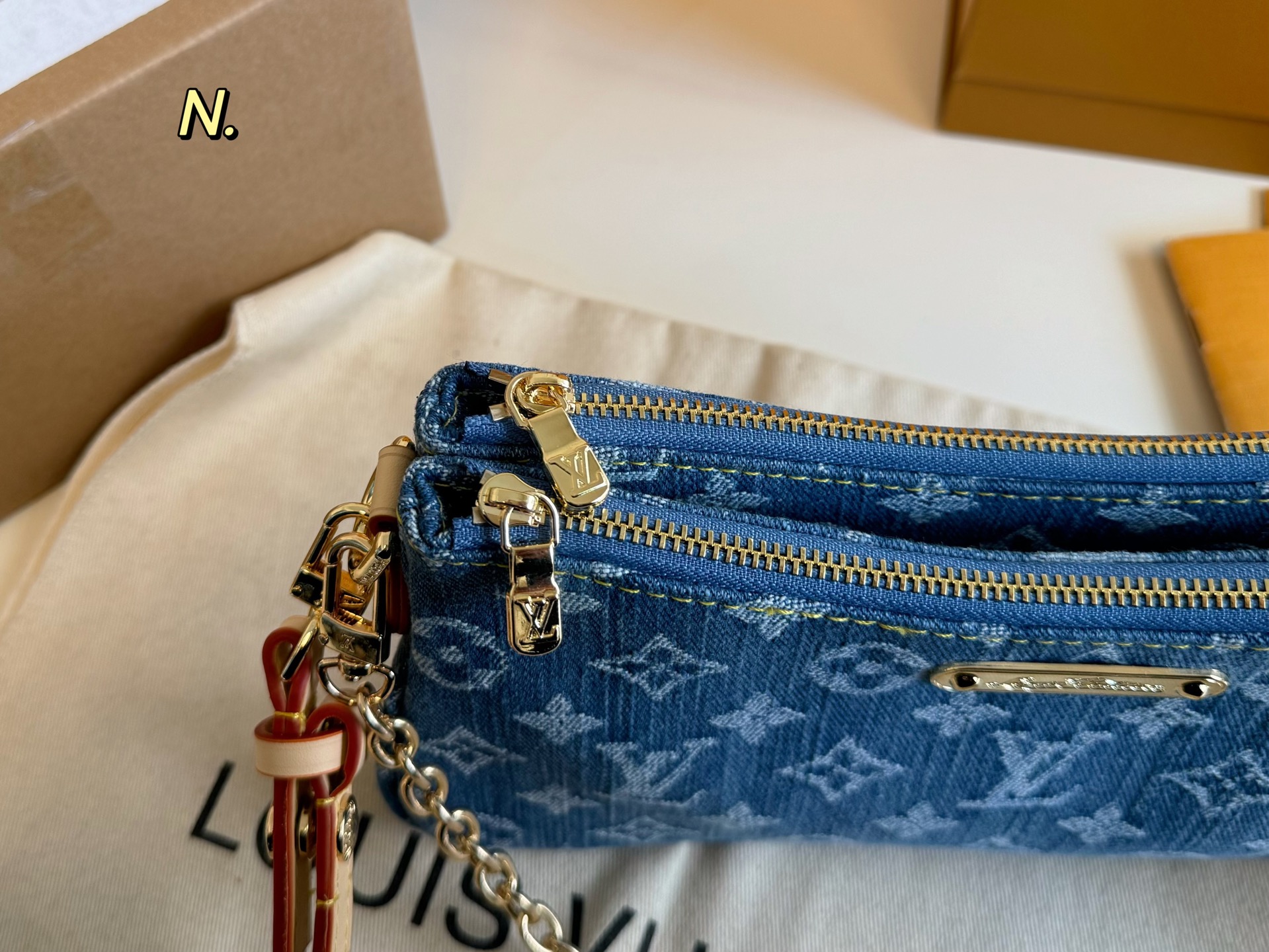 LV denim Liv pochette chain underarm bag