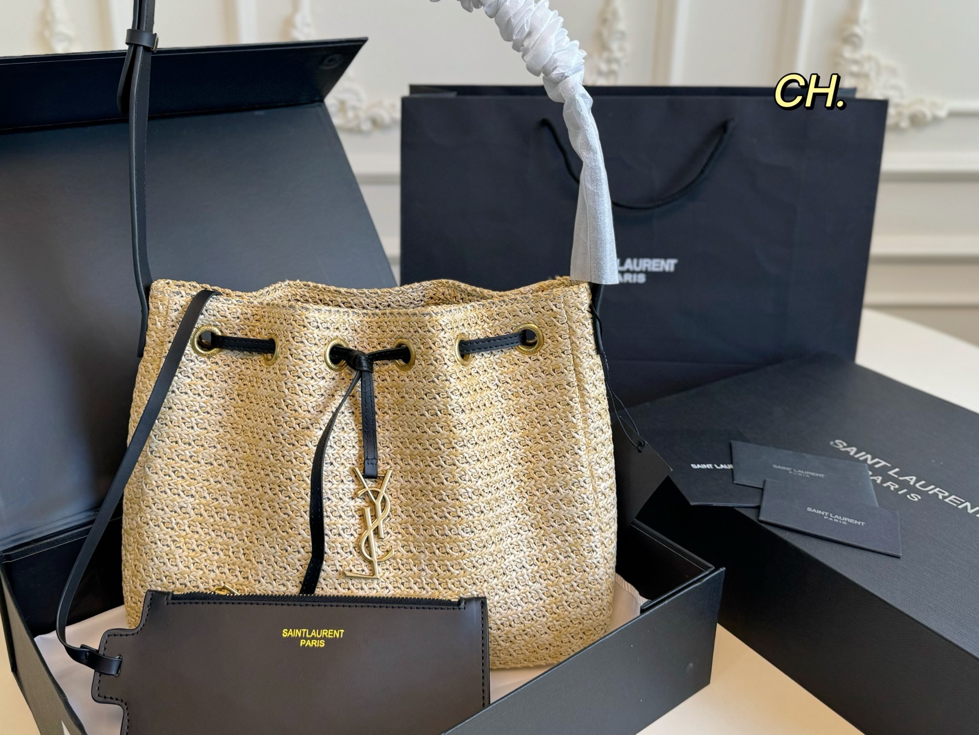YSL straw woven summer mother's armpit bag
