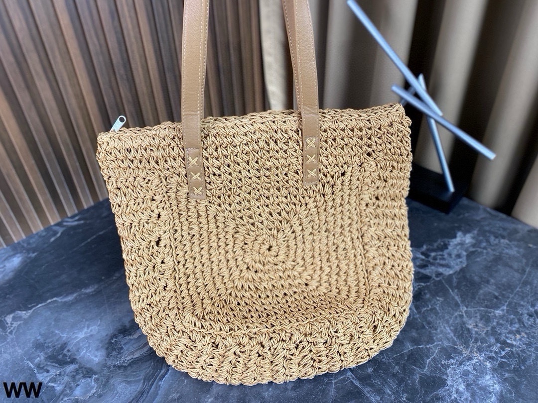YSL raffia grass woven shopping bags
