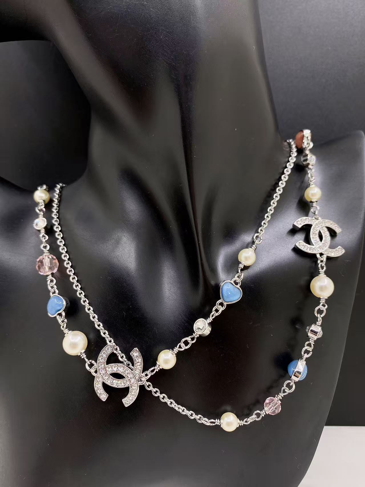 Chanel blue and pink heart-shaped necklace