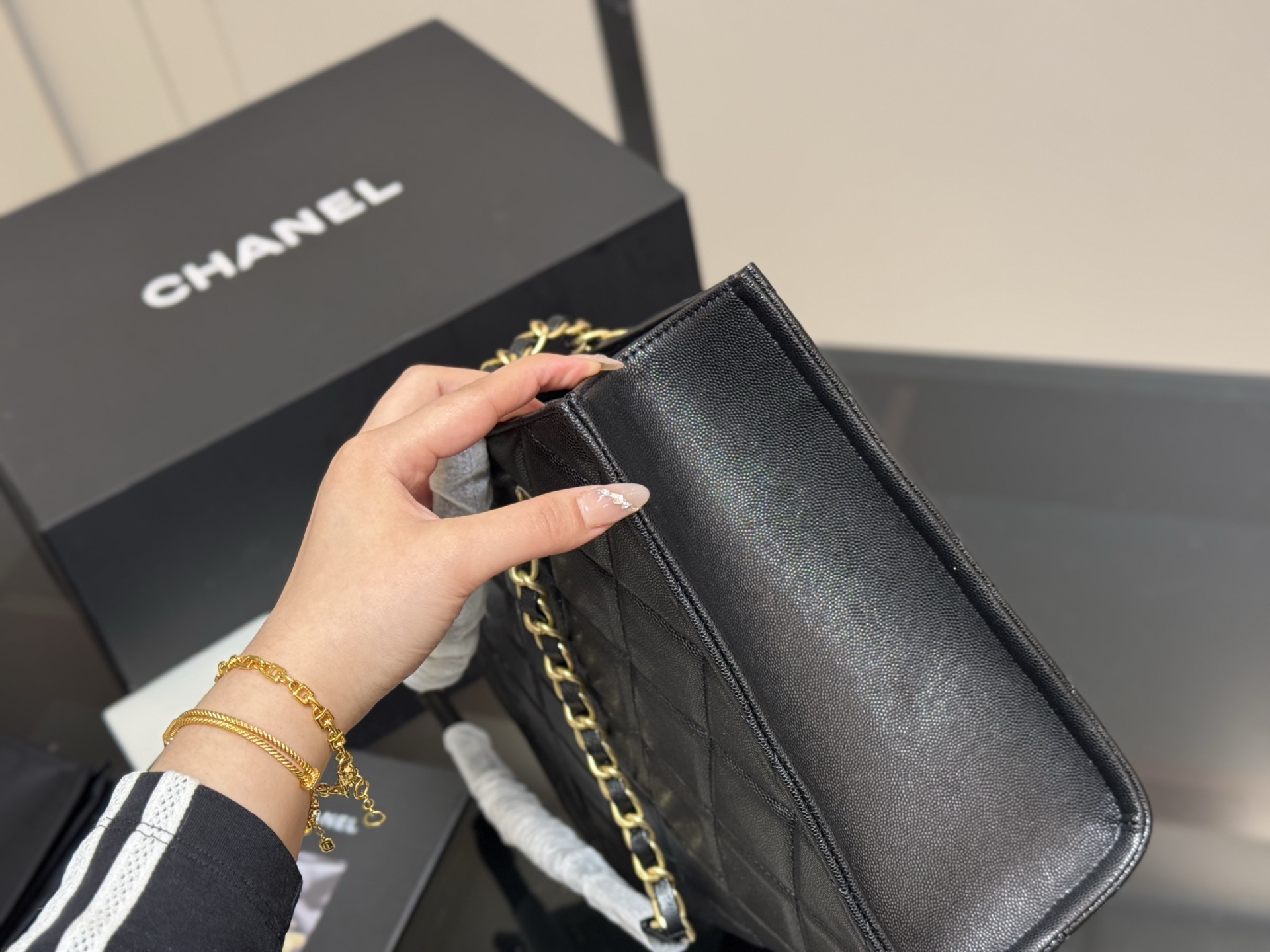 Chanel tote shopping bag and mini small bag set