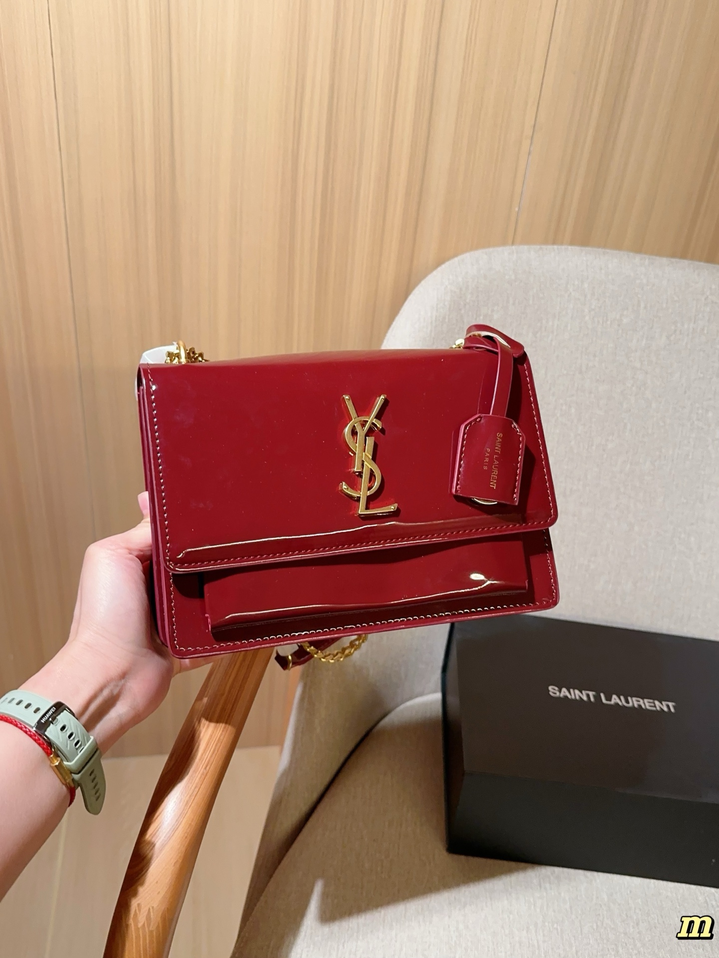 YSL patent leather flip-top chain organ bag