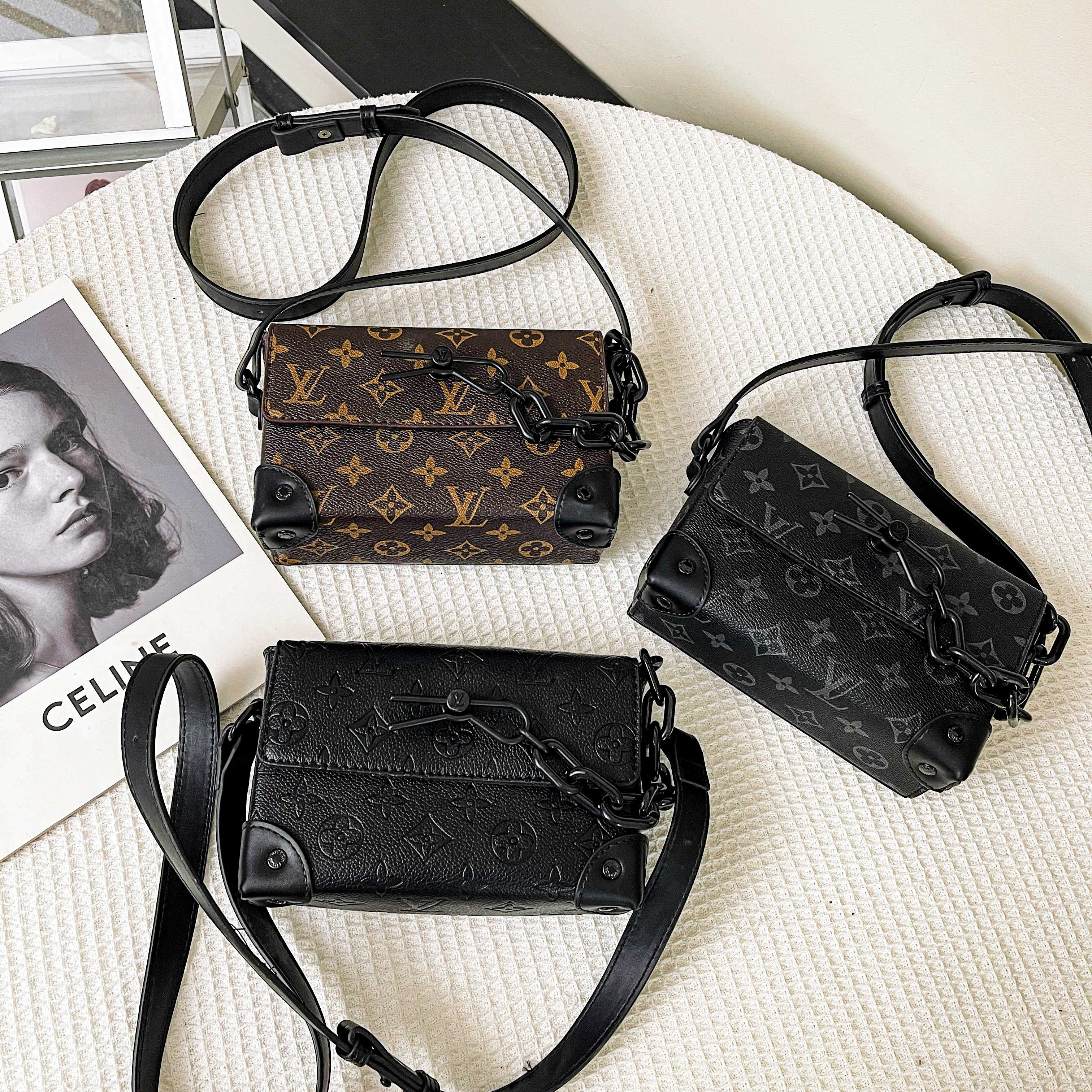 LV presbyopic chain embellished flap shoulder crossbody bag