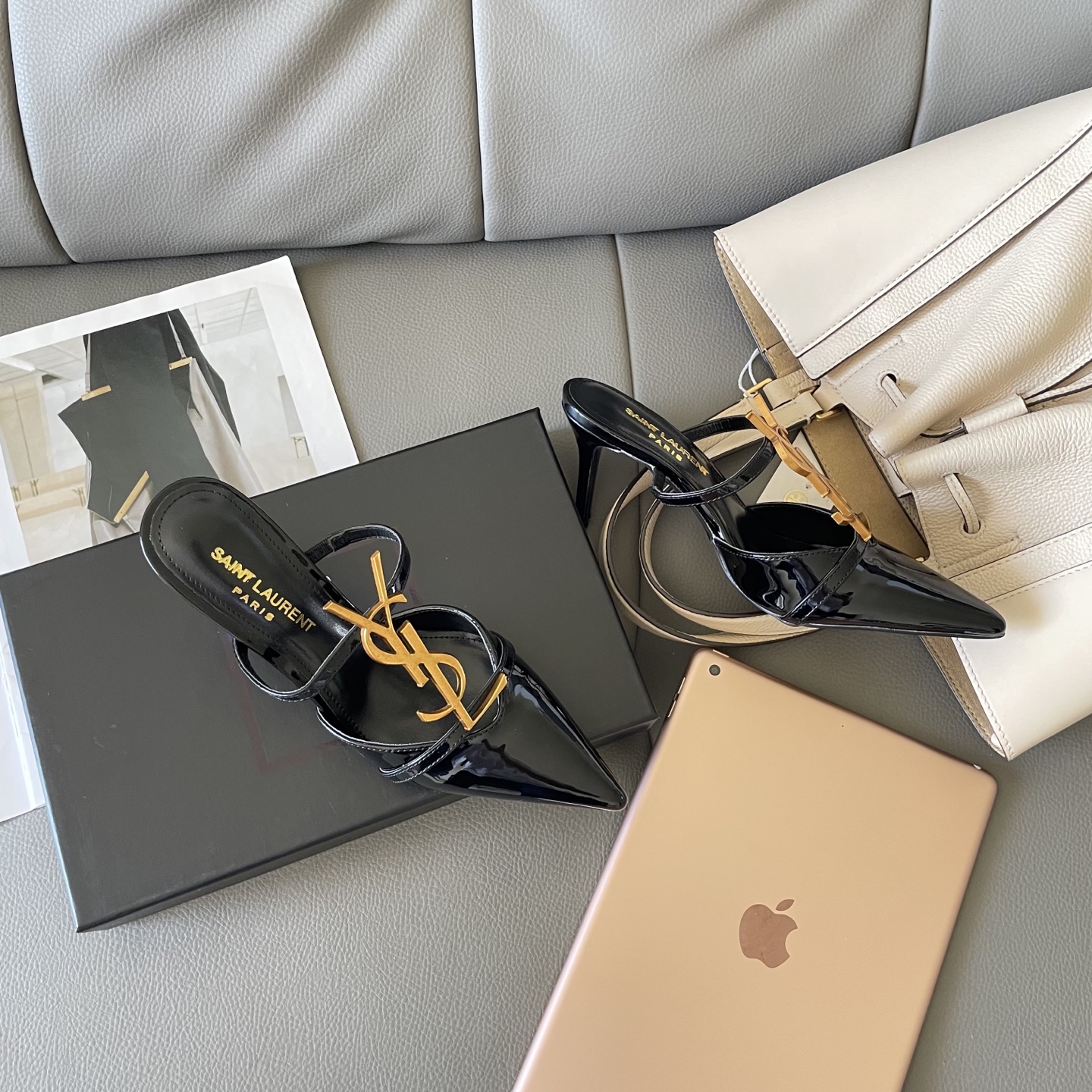 YSL summer letter buckle pointed sandals