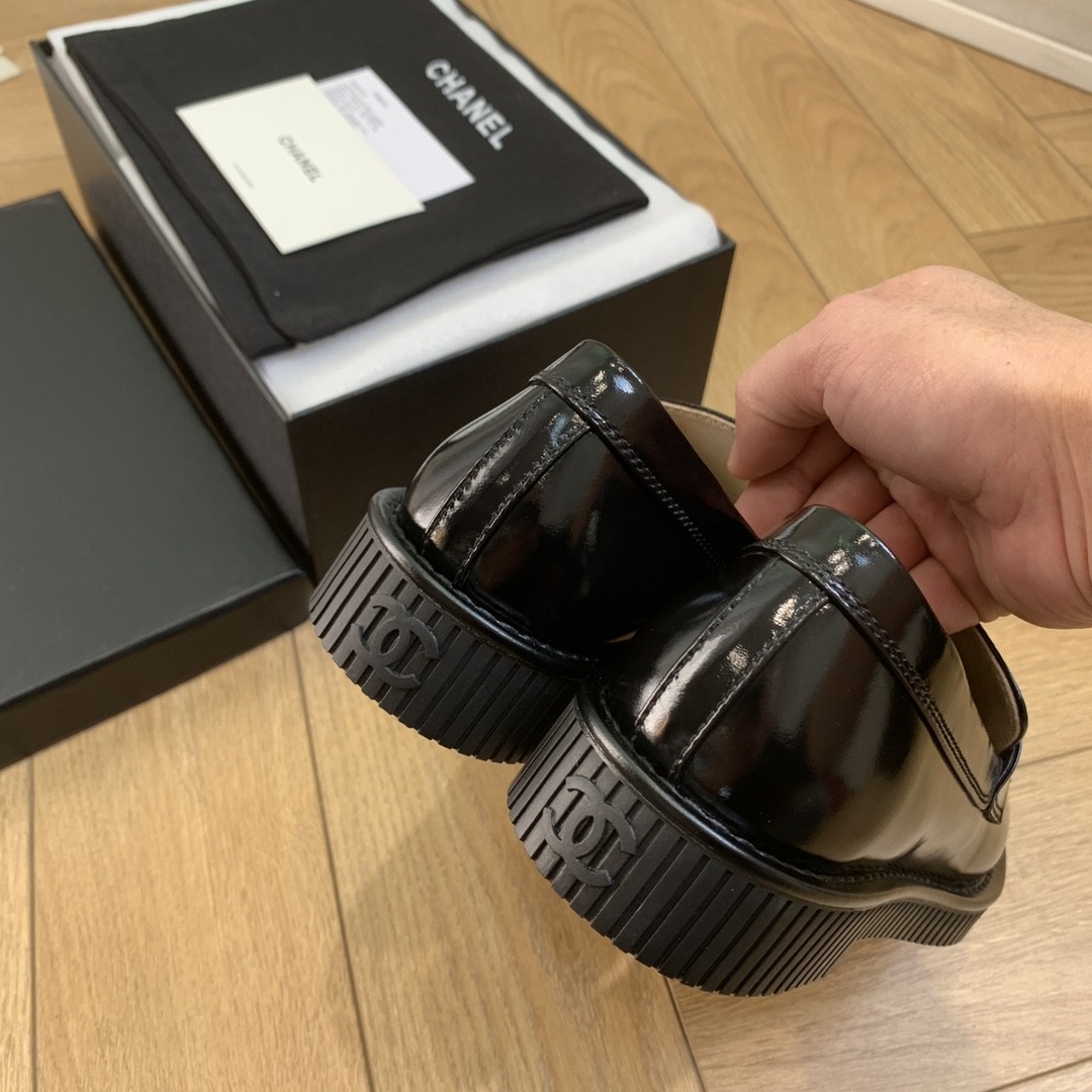 Chanel loafer shoes  cow leather sole