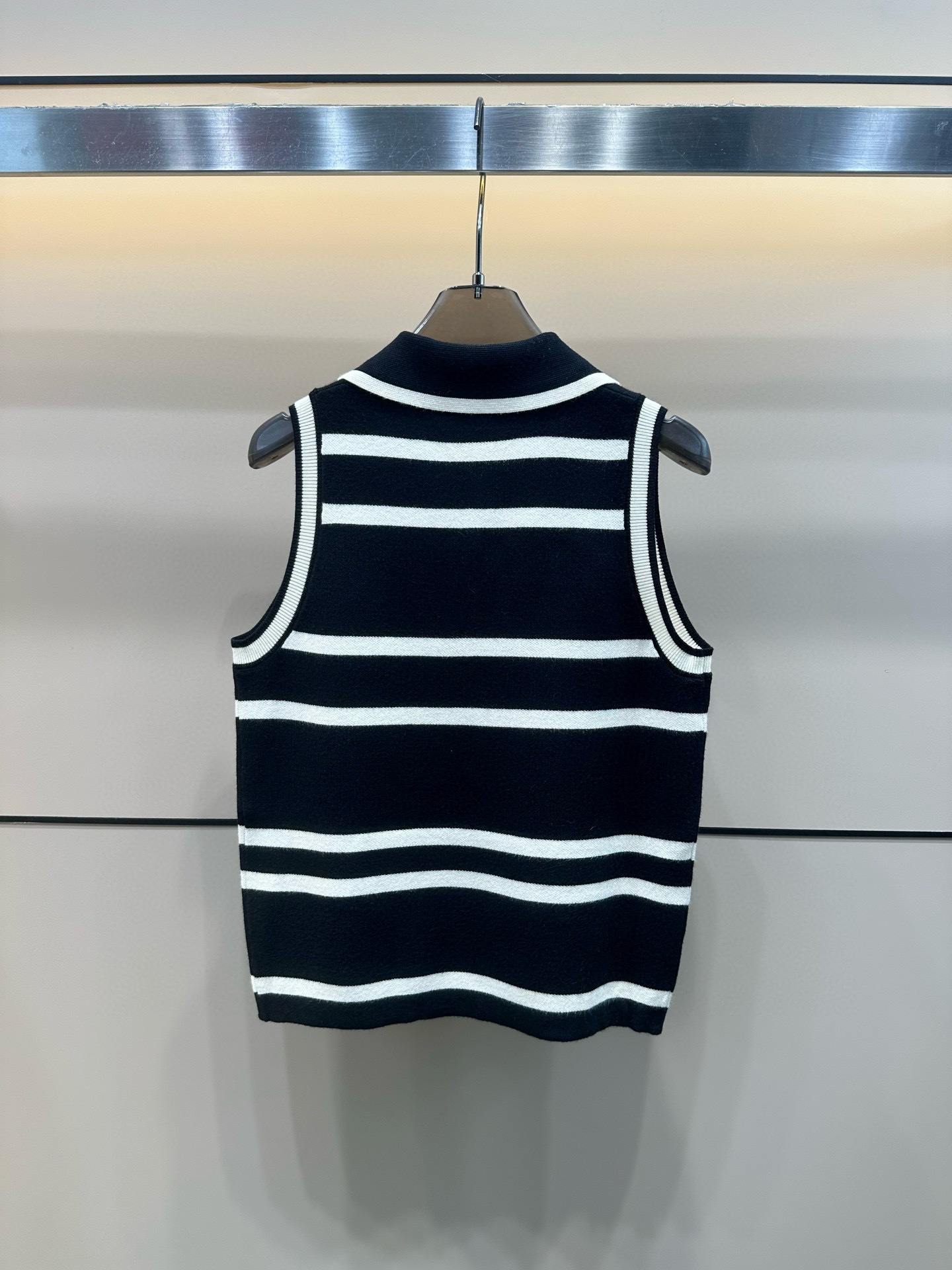 YSL letter embroidered striped lapel knitted vest