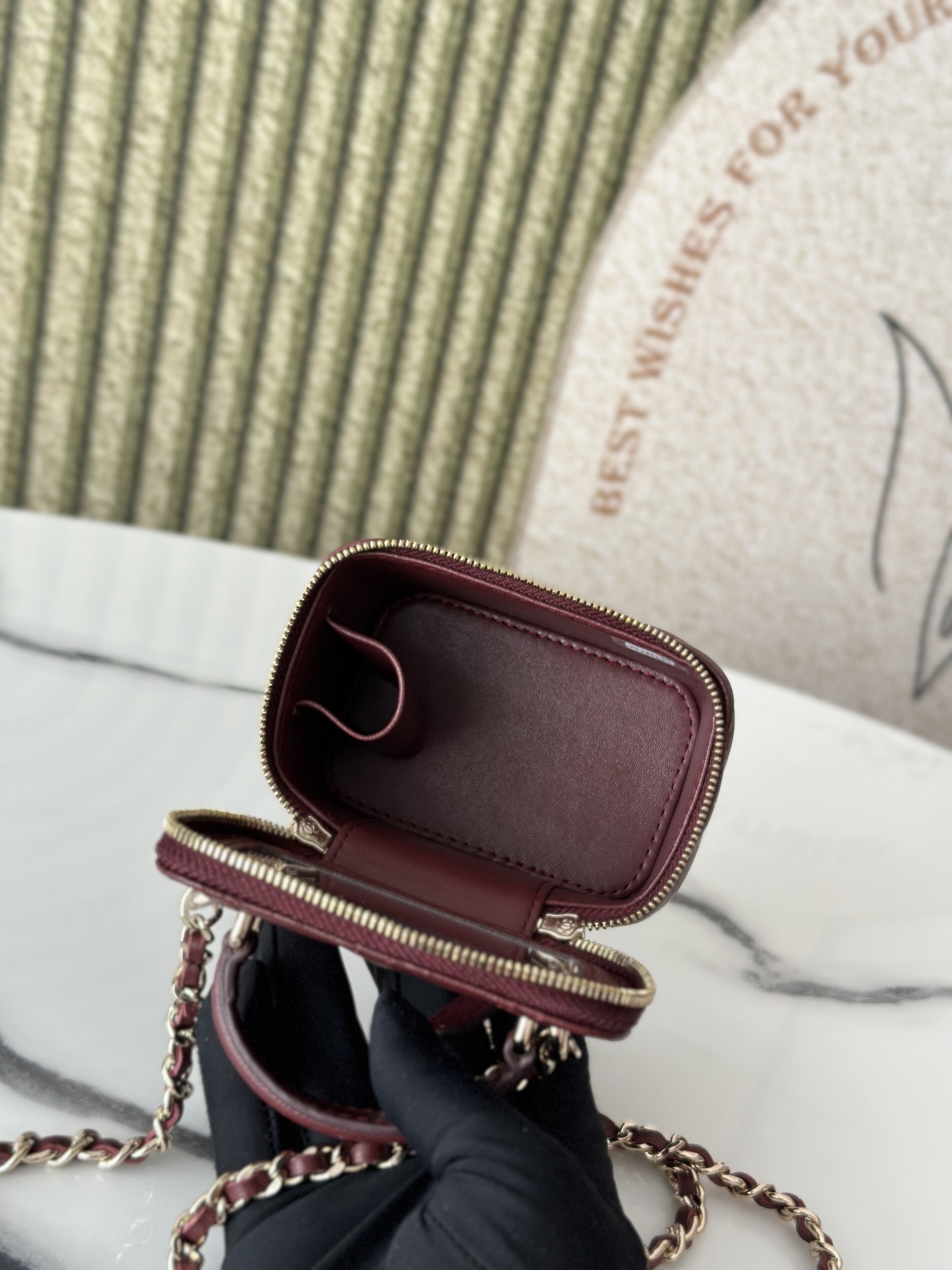 Top version Chanel Chain Makeup Bag with a makeup mirror inside