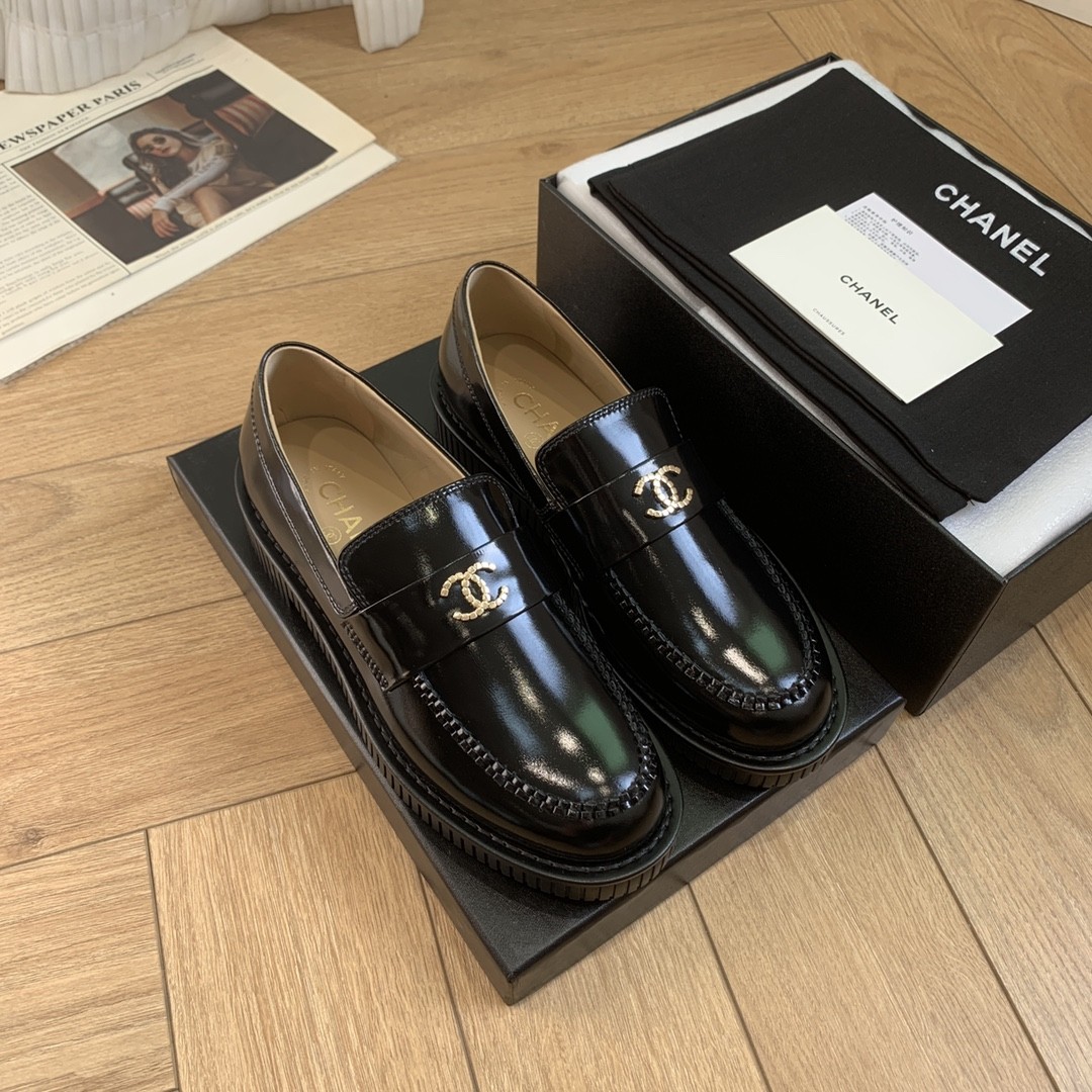 Chanel loafer shoes  cow leather sole