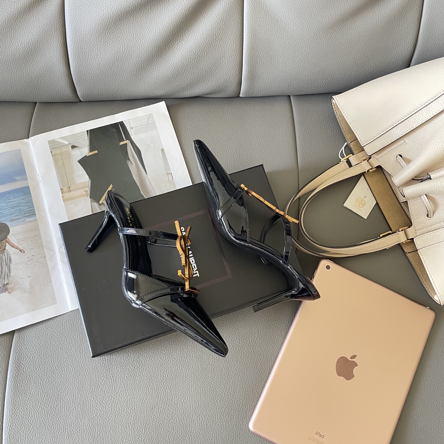 YSL summer letter buckle pointed sandals