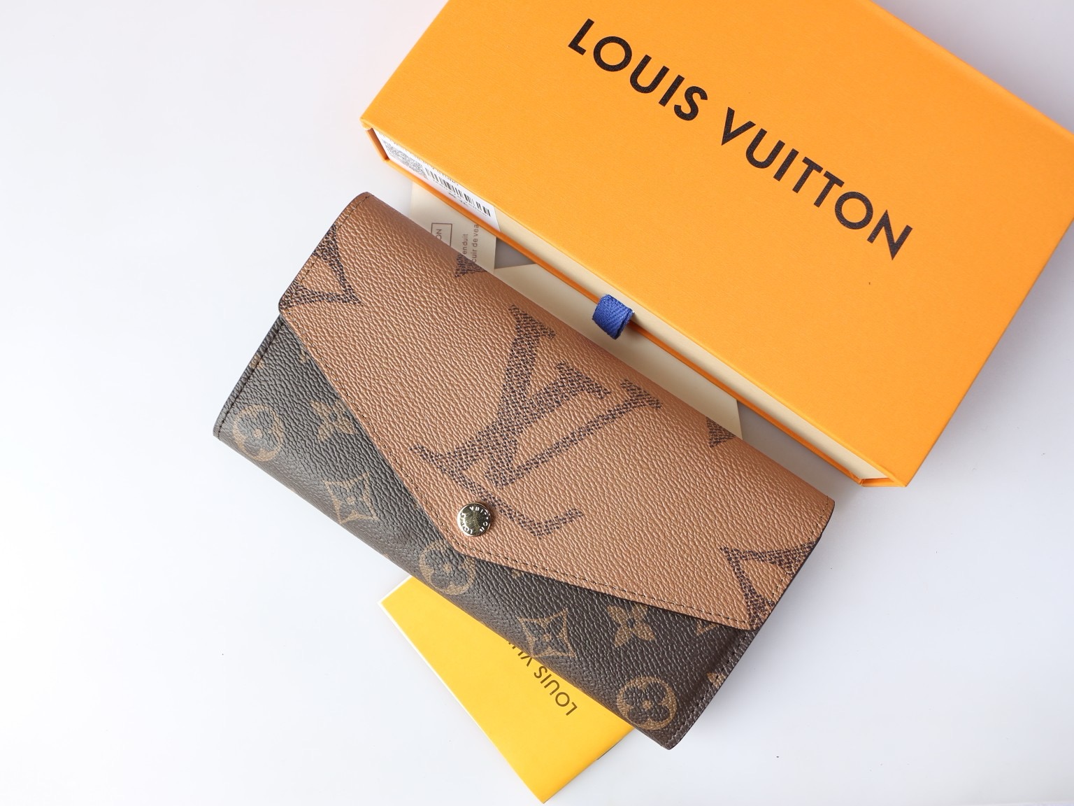 LV wallet square envelope style imprinted snap button