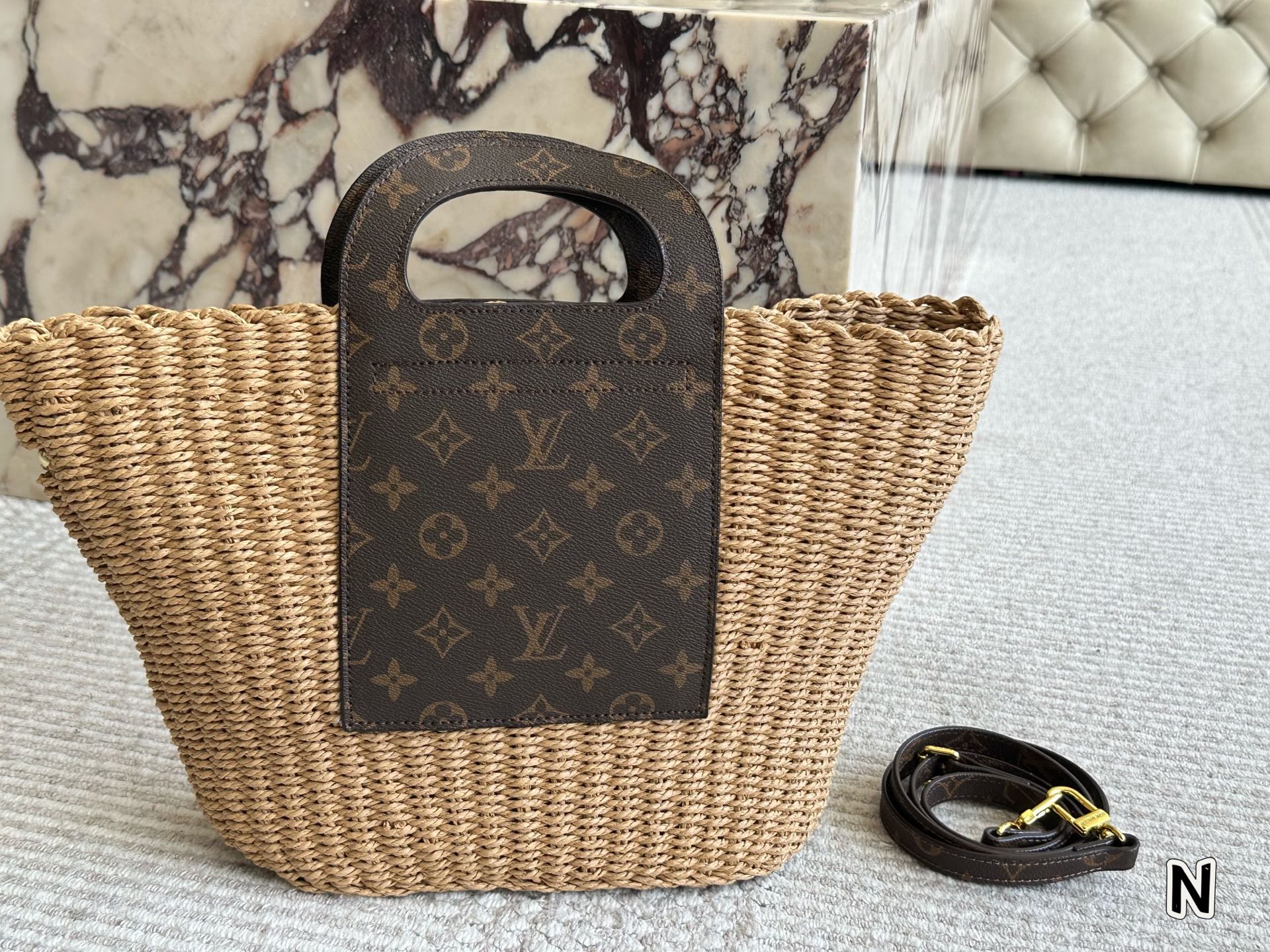 LV straw woven bag hand crossbody casual