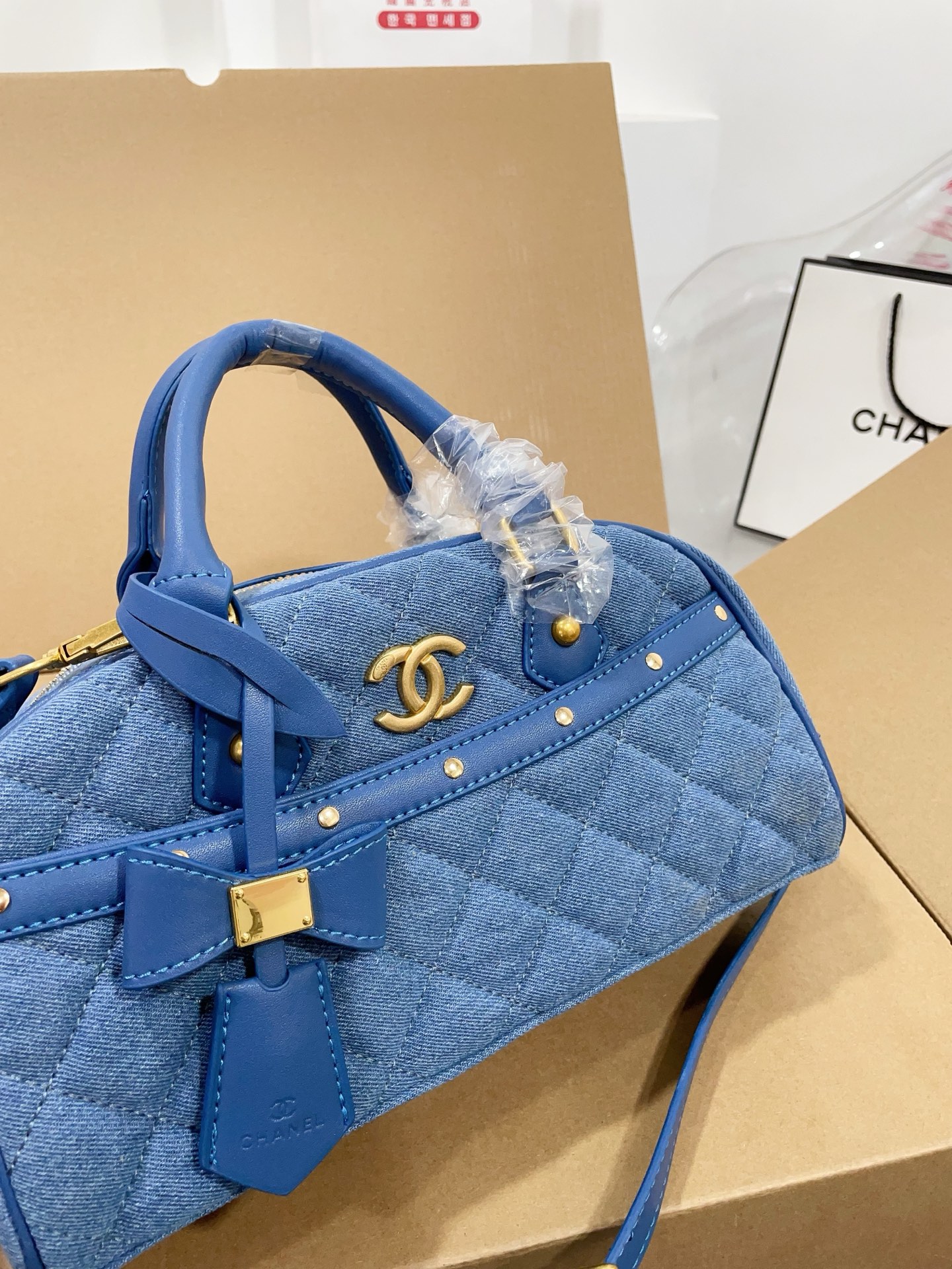 Chanel denim bowling handbag
