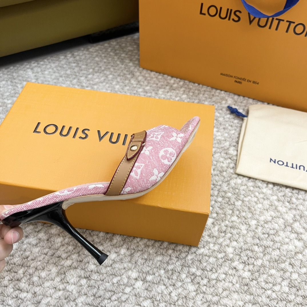 LV spring denim pink high heels