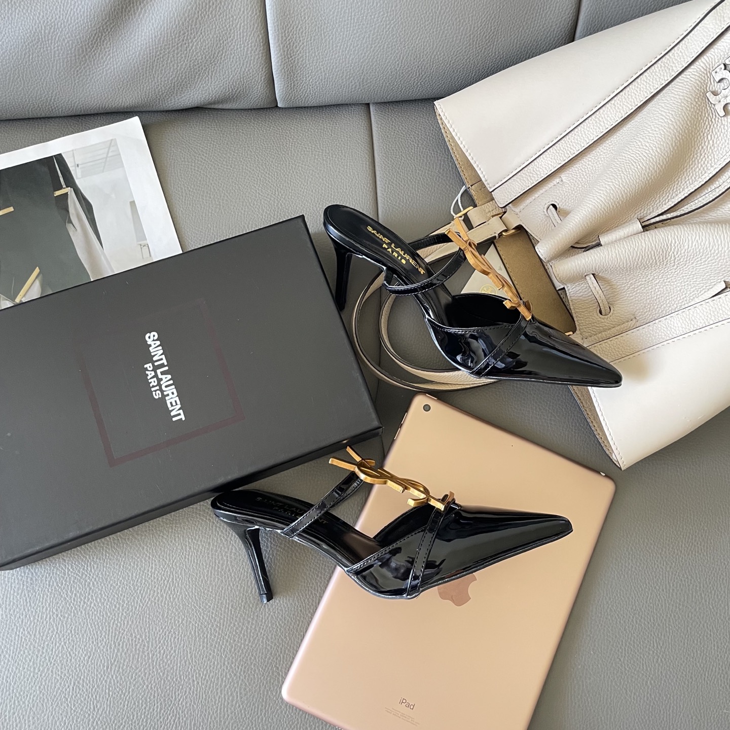 YSL summer letter buckle pointed sandals