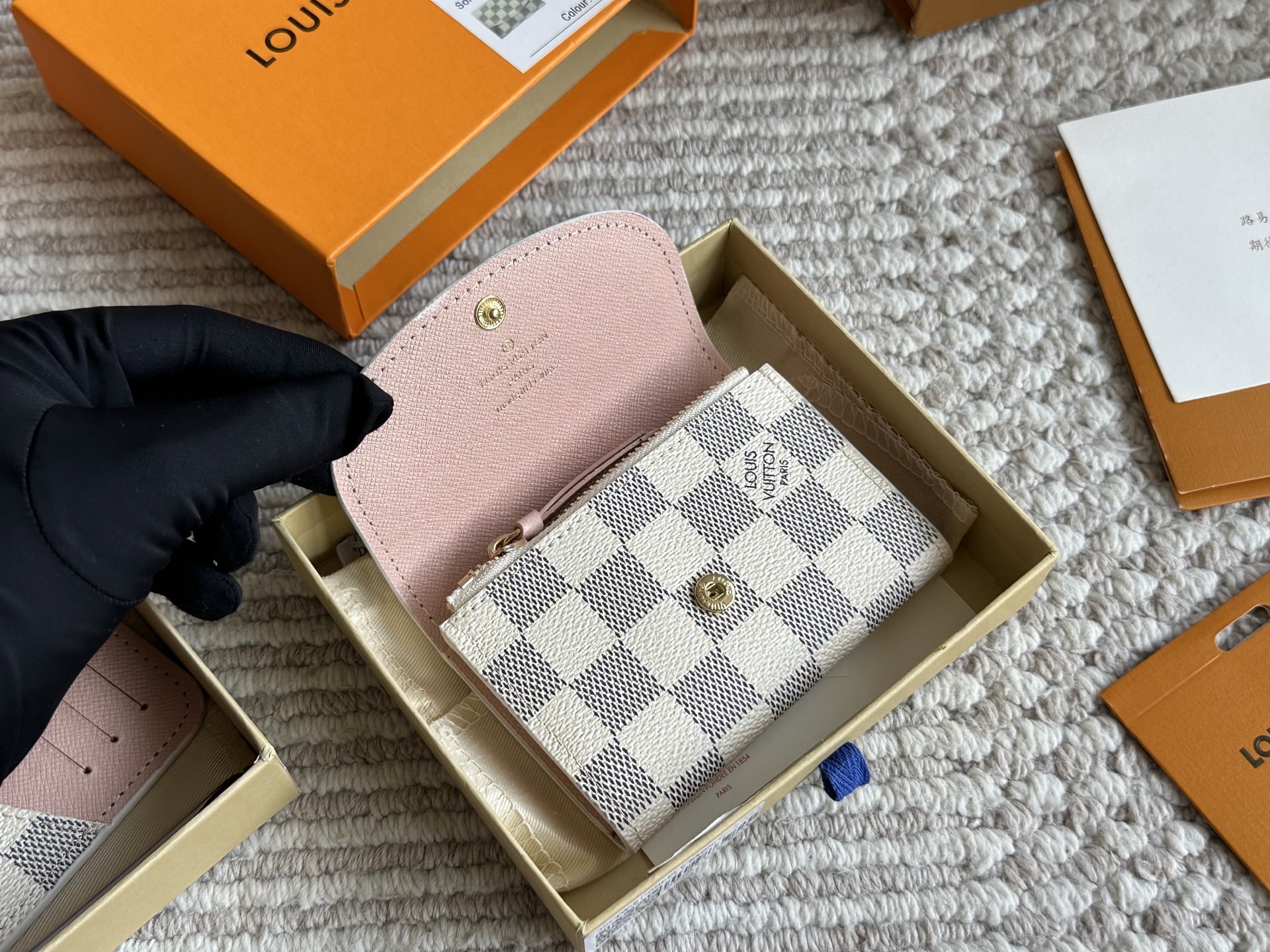 LV white checkered coin purse